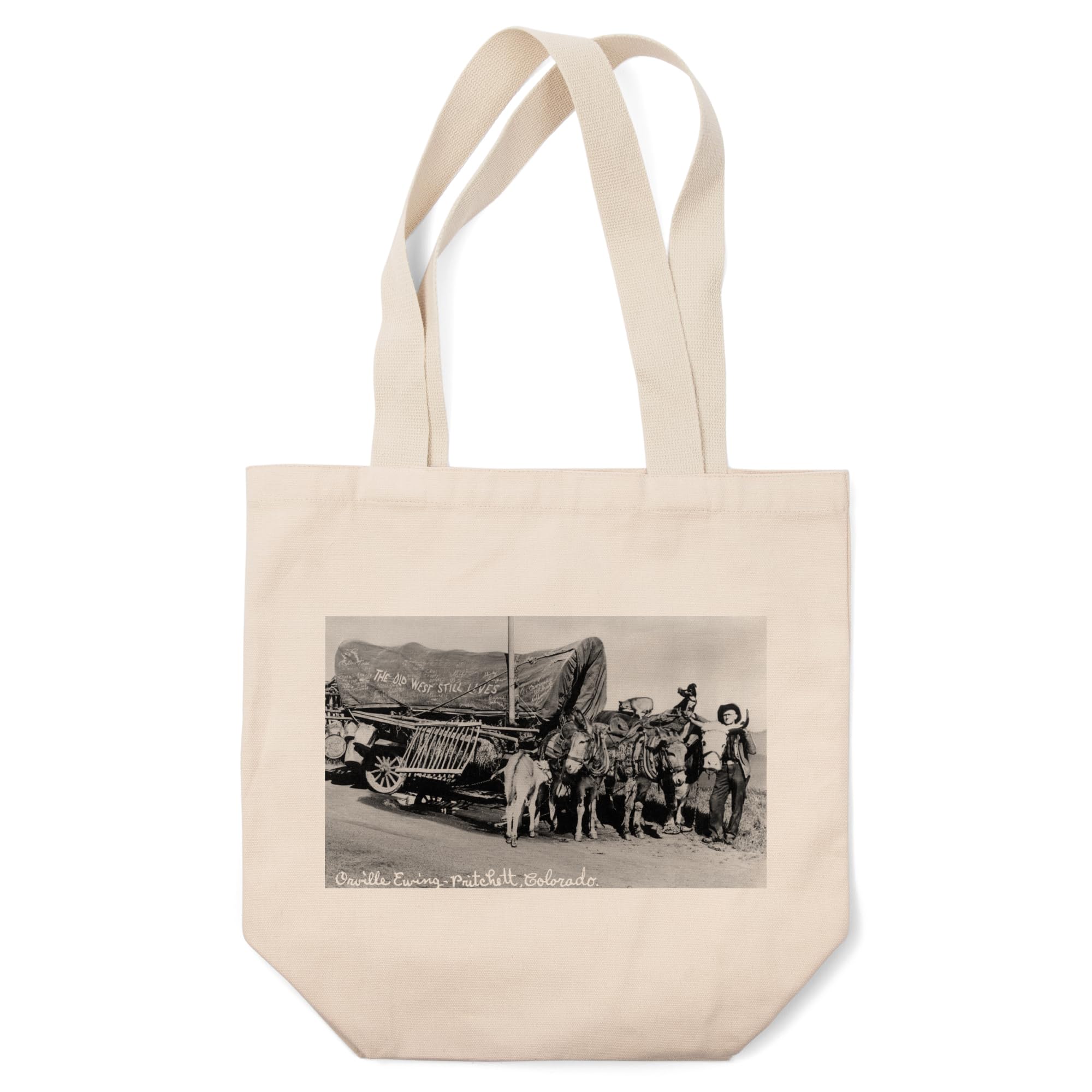 Lantern Press Pritchett Colorado Old West Wagon Tote Bag - 100% Cotton Canvas Reusable Shopping Bag for Groceries, Beach & Daily Use