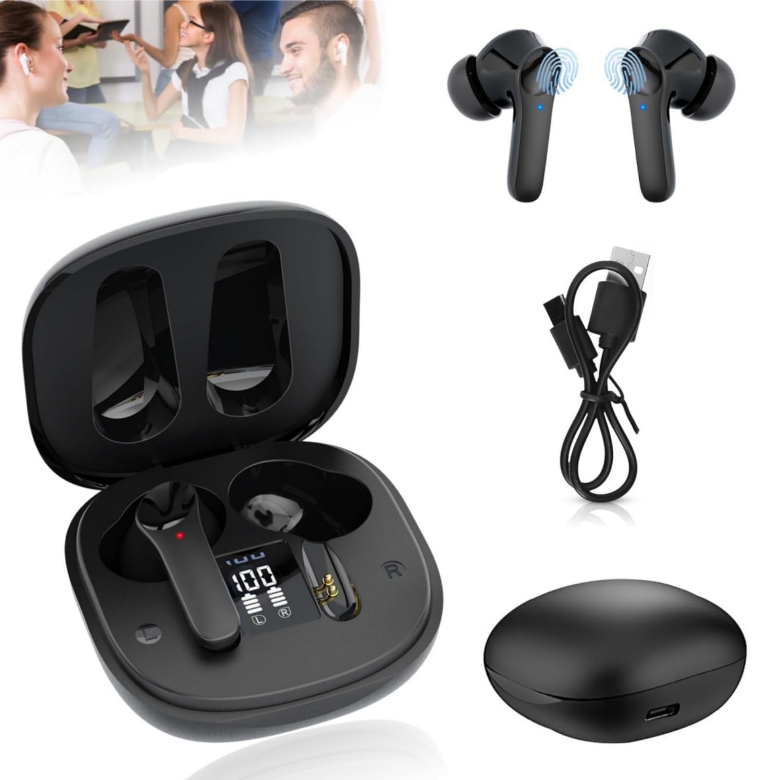 3-in-1 AI Translation Earbuds with 144 Languages & Accents - Real-Time Bluetooth Translator with ANC Noise Cancellation (Black) | Perfect for Travel, Business Meetings & Language Learning