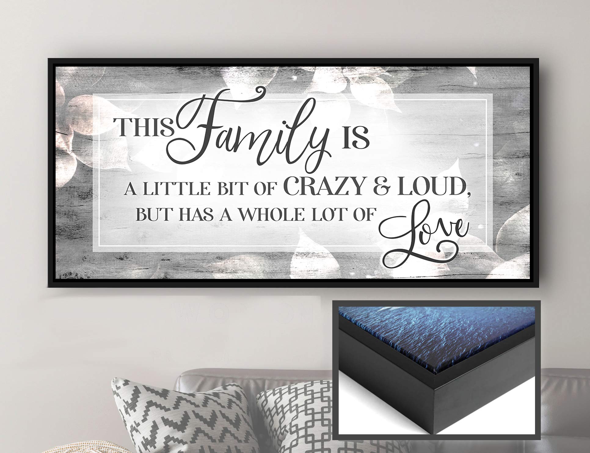 Family Sign Wall Art - Large Canvas Home Decor with Grey & Black Floating Frame (42x19) - Perfect for Living Room, Farmhouse & Family Spaces | Sense of Art Collection