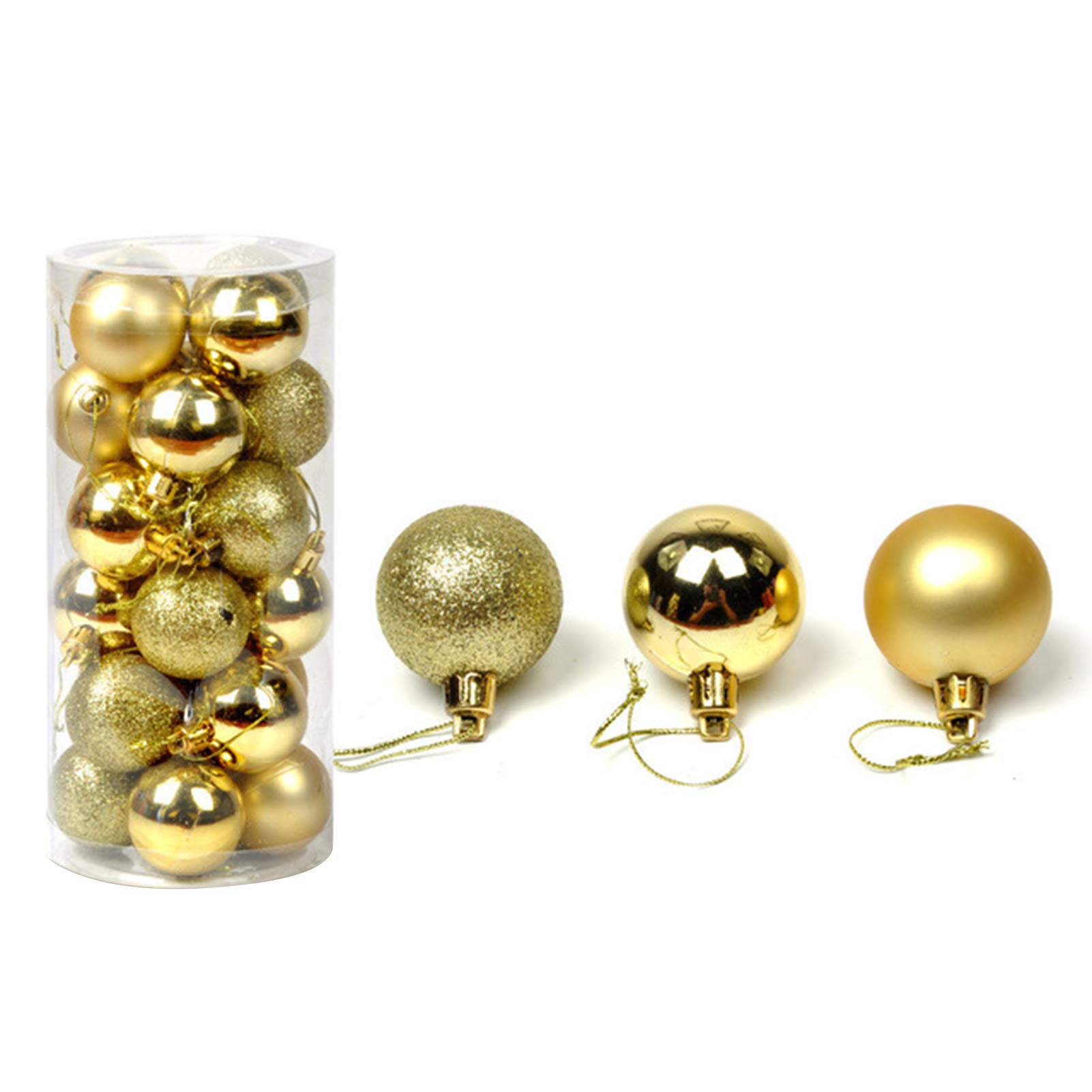**24Pcs Shatterproof Christmas Ball Ornaments - Golden 3cm Hanging Baubles for Xmas Tree, Holiday & Wedding Party Decorations | Durable & Festive Decor for Home, Office & Gift Giving**