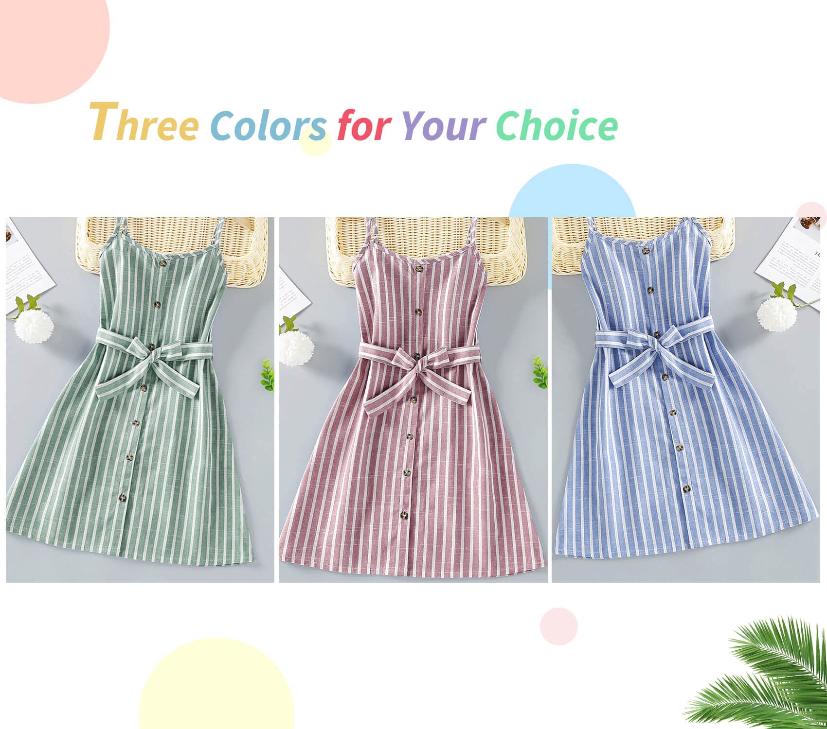 LittleSpring Girls Summer Casual Striped Spaghetti Strap Sun Dress - Toddler & Kids Fashion Outfit for Beach, Playdates & Outdoor Activities