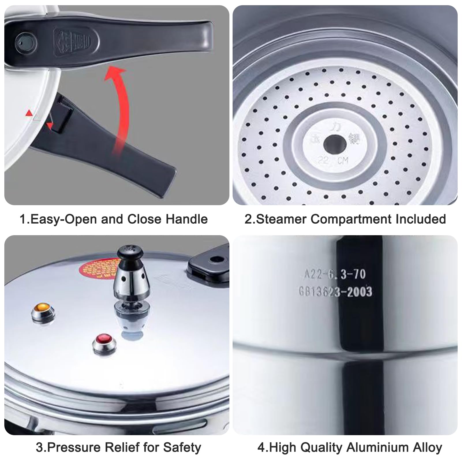 5-Quart Non-Stick Pressure Cooker with Steamer Basket - Aluminum Alloy Dual Use for Gas & Induction Cooktops - Fast Cooking for 3-5 People - Perfect for Soups, Stews & Family Meals