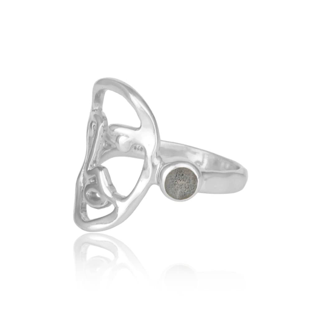 Minimalist Picasso Face Sterling Silver Ring with Labradorite Gemstone - Handmade Abstract Geometric Ring for Women, Boho Chic Jewelry Gift for Her, Perfect for Casual Wear, Parties & Special Occasions (Size 10)