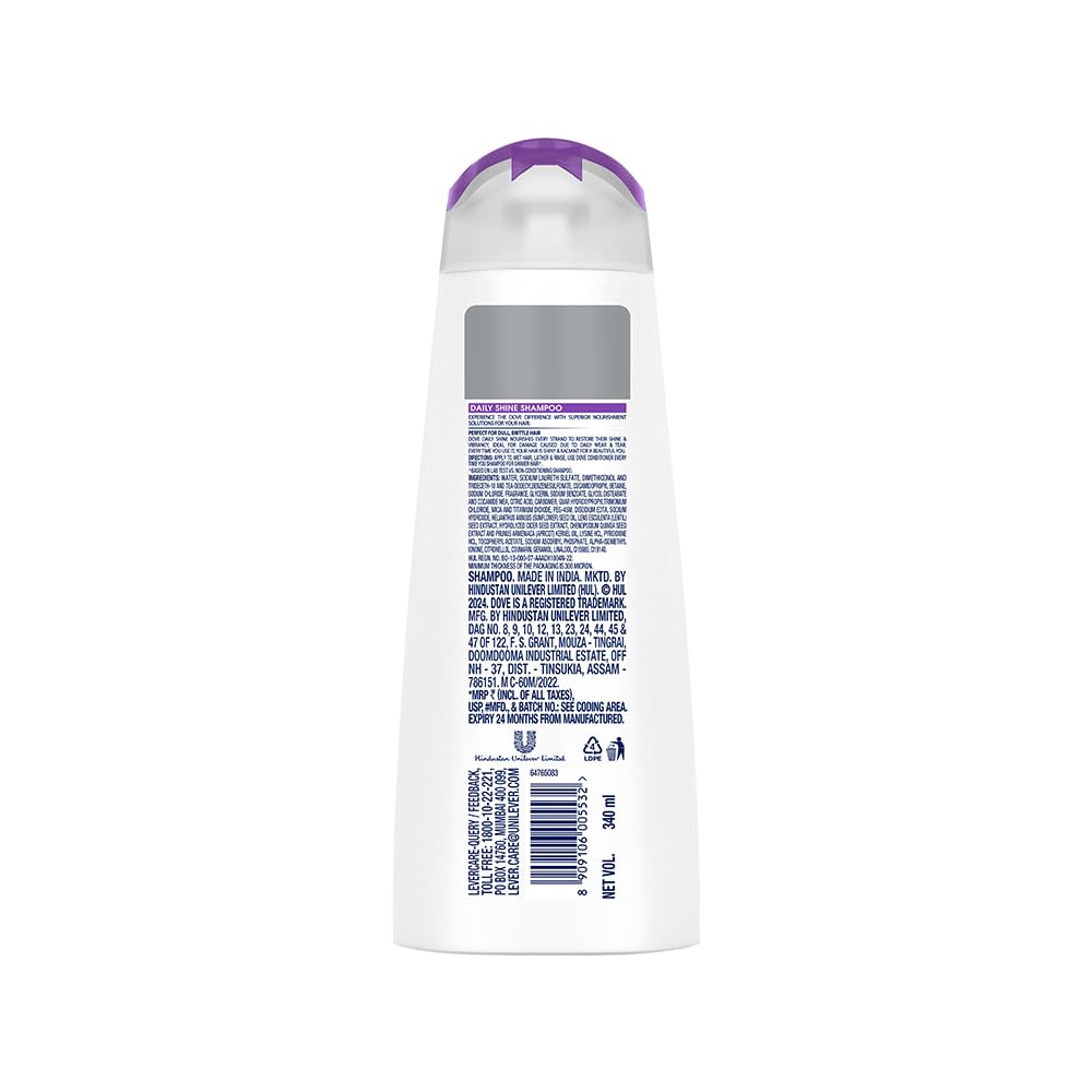 Dove Daily Shine Shampoo for Dull Hair - 12 oz (340 ml) | Hydrating & Revitalizing Hair Care | Perfect for Dry, Damaged Hair at Home or Salon Use