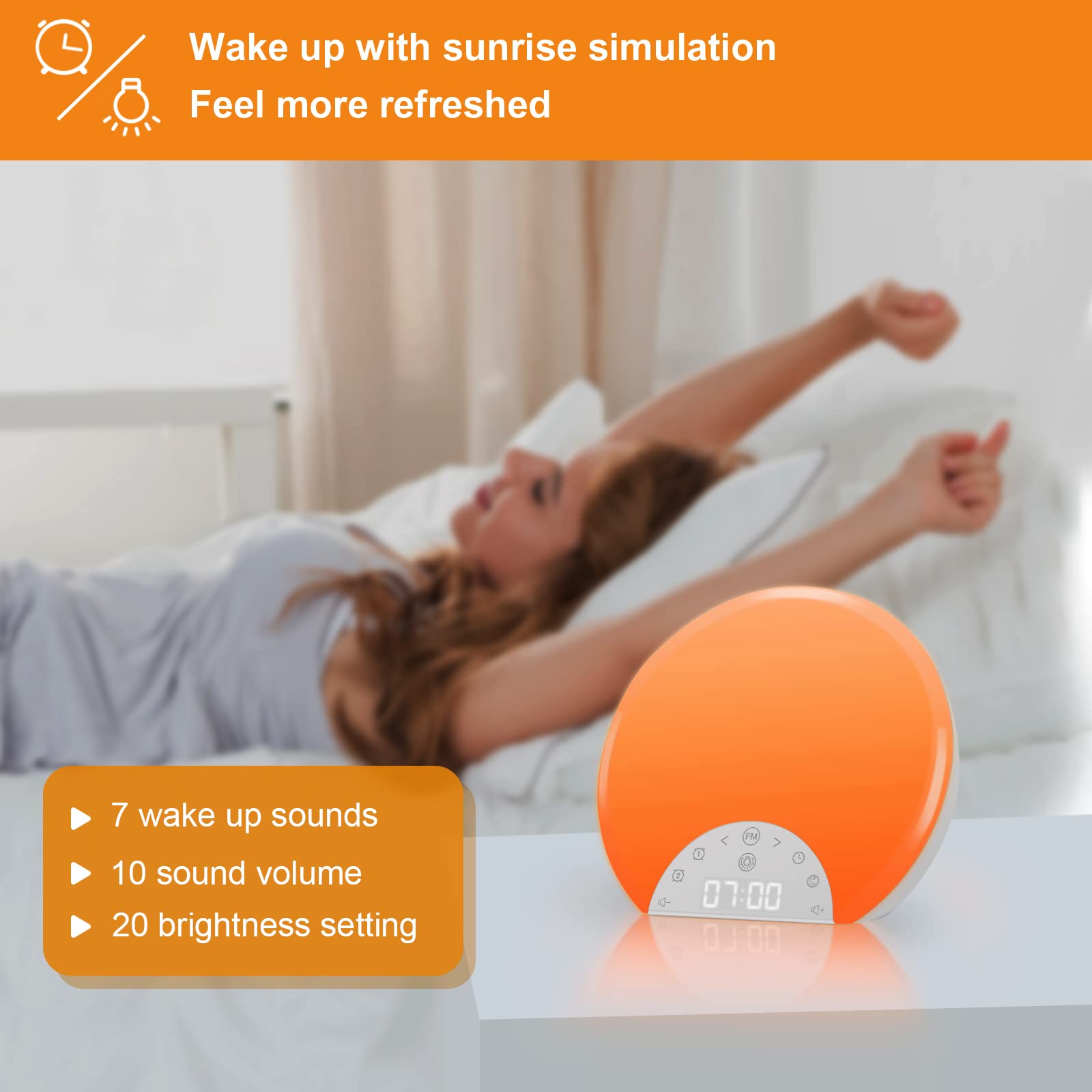 ANTSDALIS Sunrise Alarm Clock with Wake Up Light - Dual Alarms, Snooze & 7 Natural Sounds for Heavy Sleepers, Kids & Adults | 8 Color Night Light, FM Radio | Perfect for Bedrooms, Sleep Aid & Gift Ideas