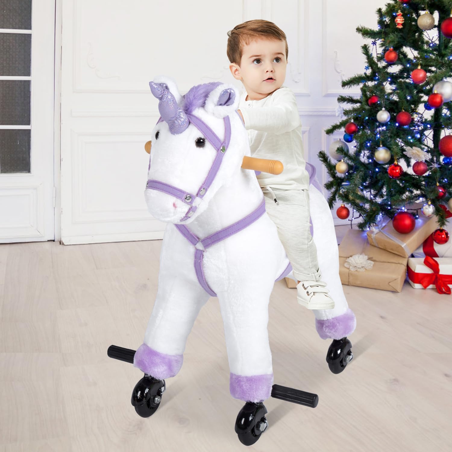 Kinfant Toddler Ride On Horse Toy with Wheels & Realistic Sounds - Purple Walking Animal Toy for Boys & Girls Ages 3-6 - Perfect for Indoor Play, Outdoor Adventures & Birthday Gifts