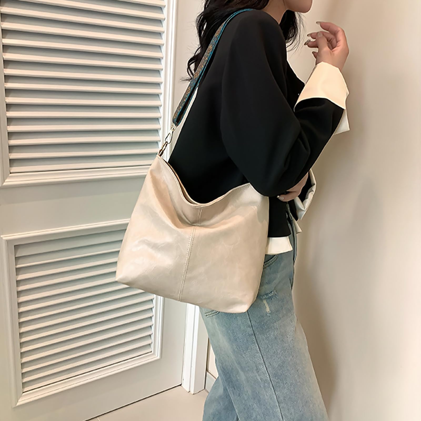 Stylish Vegan Leather Hobo Crossbody Bag for Women - Boho Shoulder Purse with Guitar Strap, Tote & Bucket Handbag | Perfect for Work, Travel & Casual Outings