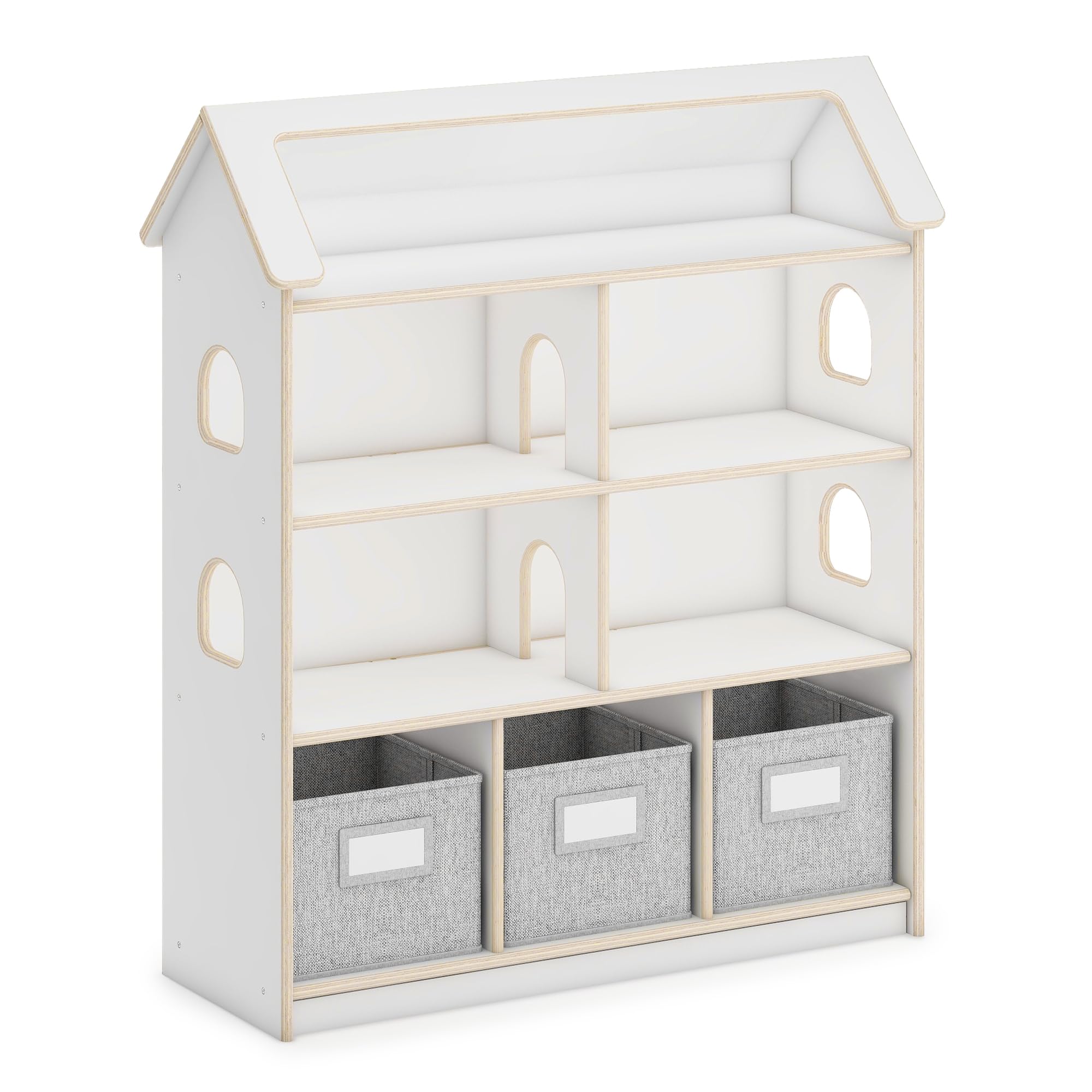 Guidecraft EdQ Dollhouse Bookcase - White: Kids Bookshelf with Storage Bins for Dolls, Books, Toys & School Supplies | Perfect for Bedroom, Playroom & Classroom Organization