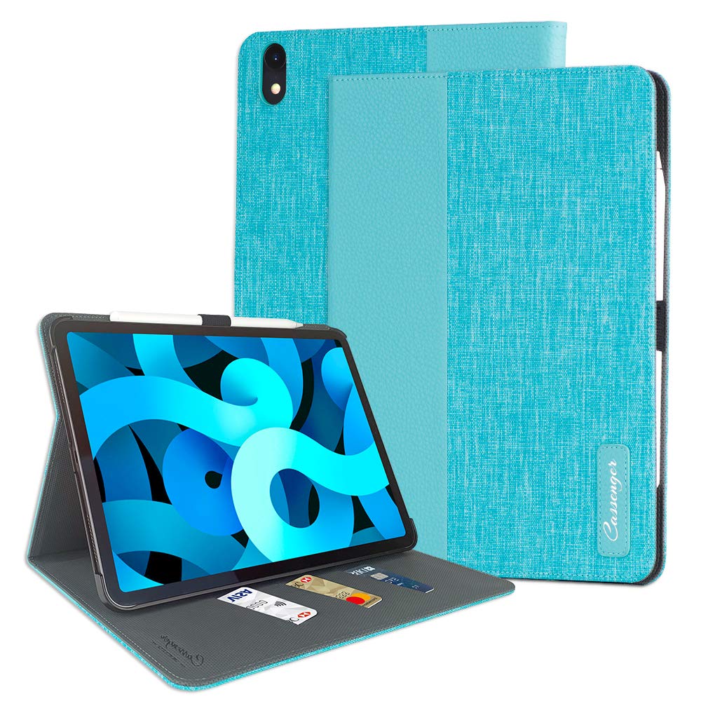 Cassenger Refreshing Series Folio Case for iPad Air 4 (2020) 10.9-inch - Slim Protective Cover with Auto Wake/Sleep, Turquoise - Perfect for Work, School & Travel