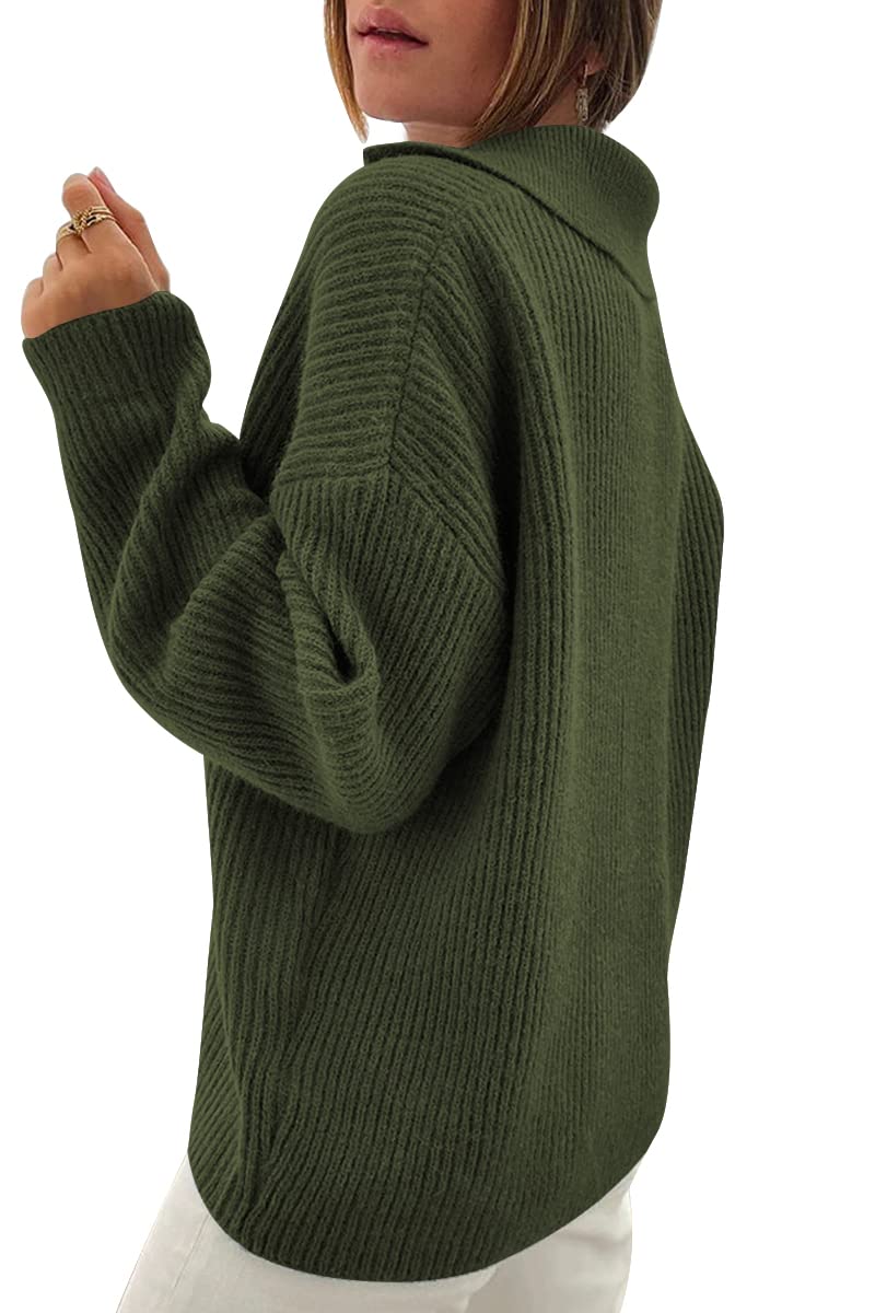 LILLUSORY Women's V-Neck Pullover Sweater - Casual Cable Knit Chunky Warm Winter Sweater with Collar Polo Top | Cozy Fall & Winter Fashion for Work, Dating & Everyday Wear