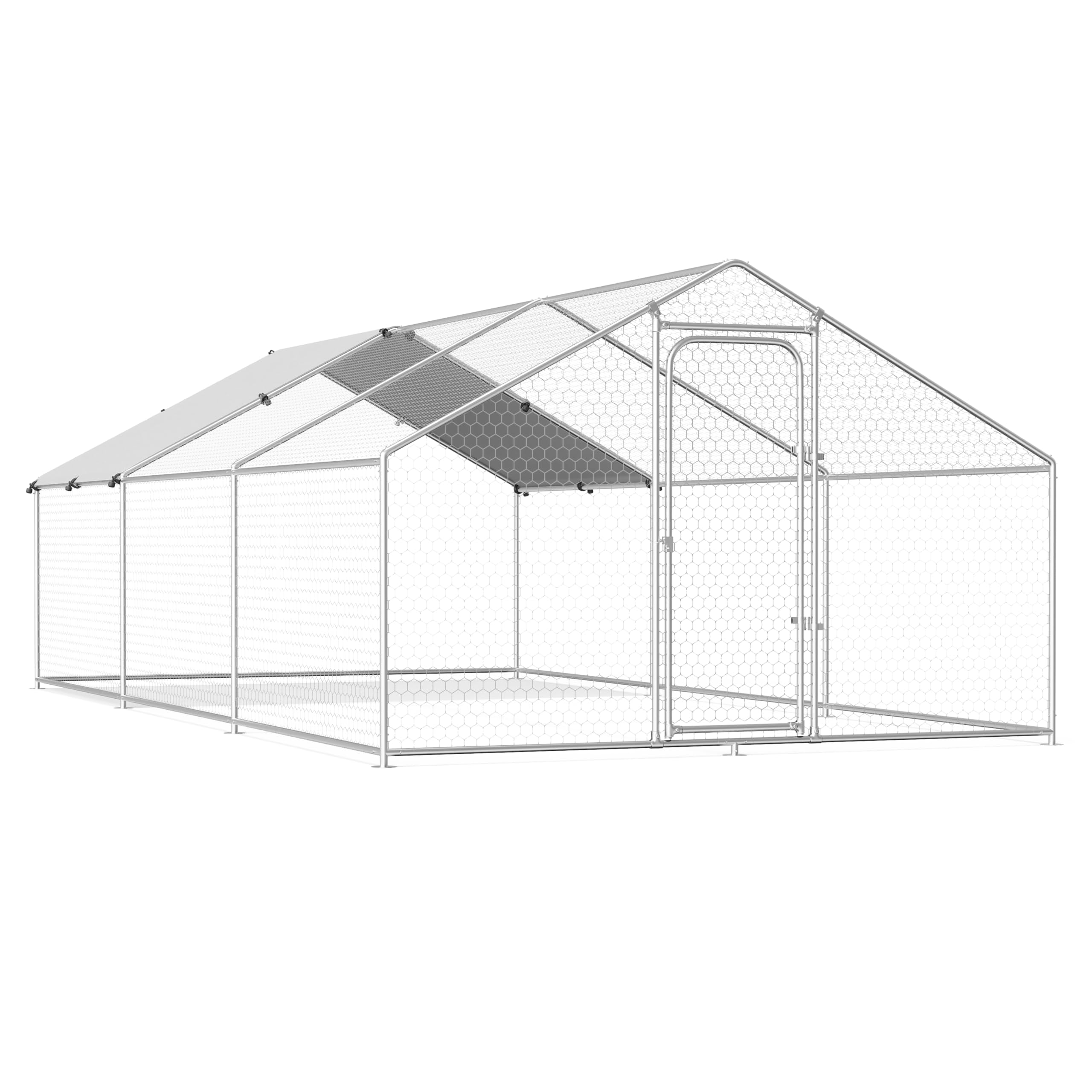 Large Walk-in Metal Chicken Coop - 9.8'L x 19.7'W x 6.4'H Poultry Cage with Waterproof UV-Resistant Cover for Hens, Ducks & Rabbits - Durable Backyard Farm & Garden Enclosure for Animal Protection & Free Roaming