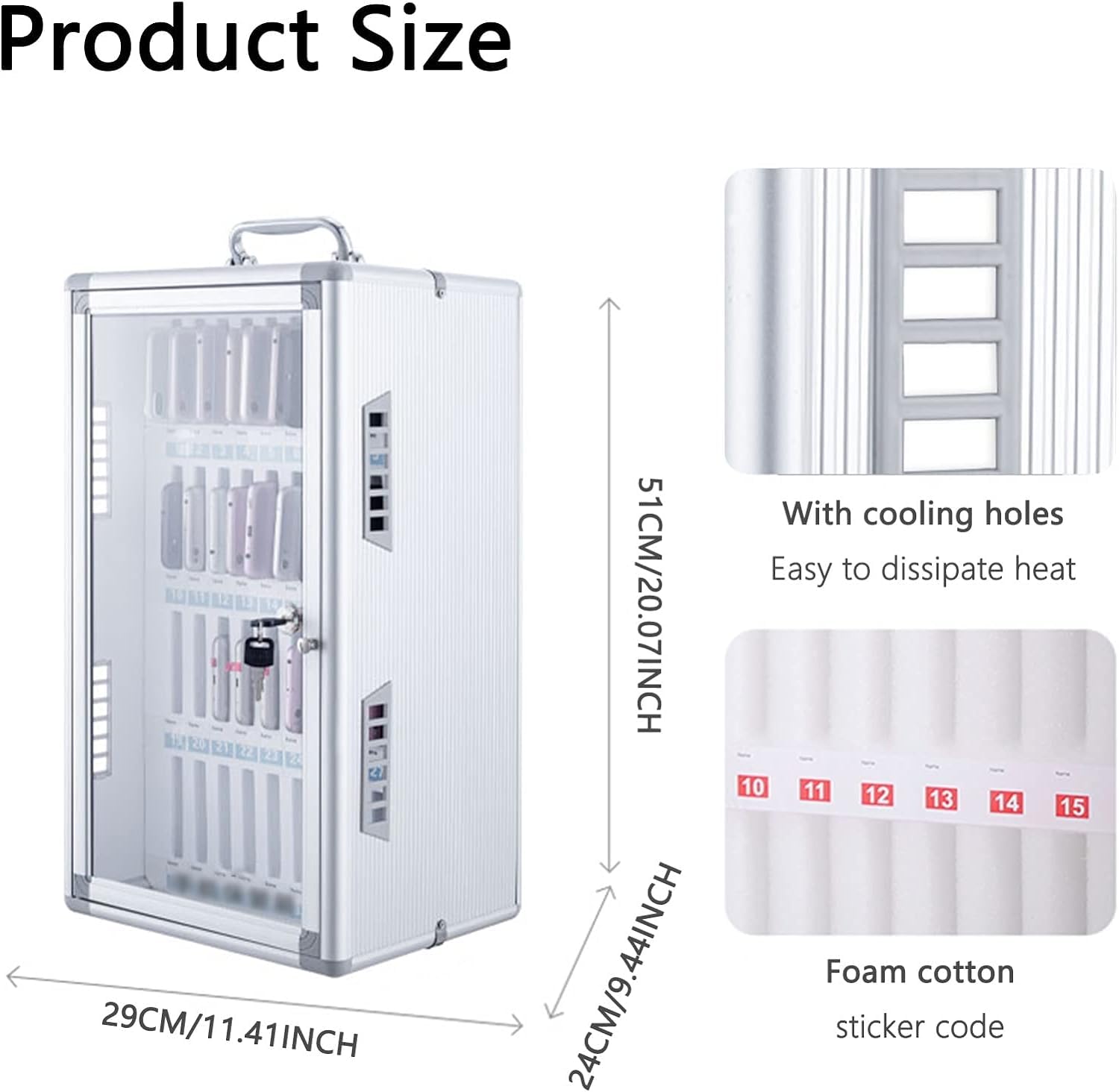 36-Slot Aluminum Alloy Cell Phone Storage Locker Cabinet - Secure Phone Organizer for Schools, Offices & Public Spaces - Durable Mobile Device Charging Station with Key Lock