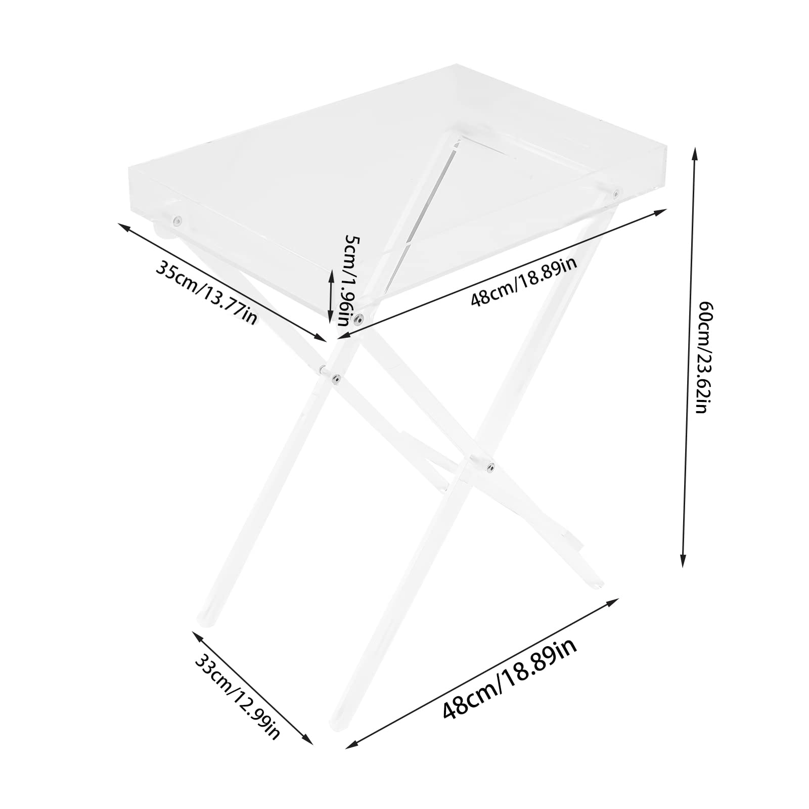 Clear Acrylic Folding Tray Table - Modern Transparent X-Leg Side Table for Coffee, Snacks & Serving (11.81