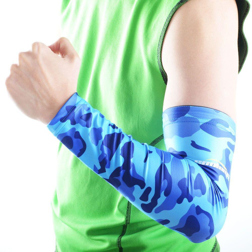 Camouflage Blue Anti-Slip Arm Sleeves for Sports & Outdoor Activities - UV Protection & Breathable Design for Running, Cycling, Basketball & Fishing