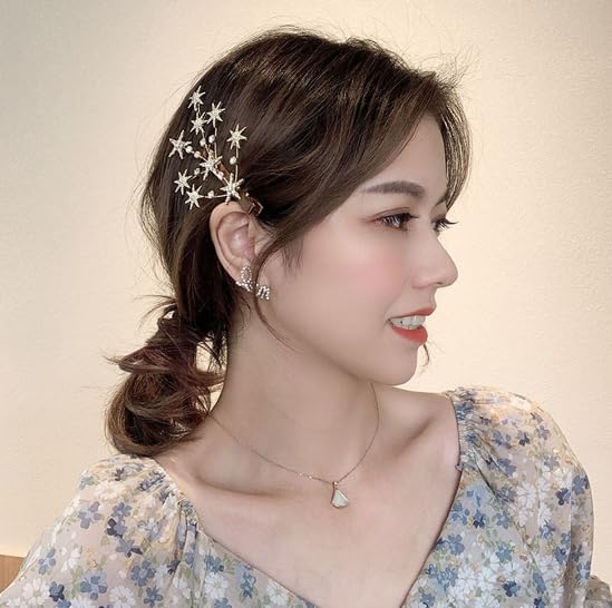LIVECOOL Rhinestone Star Hair Clips for Women - Crystal Wedding Hair Claw Barrettes, Elegant Hair Accessories for Girls & Women (3Pcs Set: 2 Hair Clips + 1 Free Gold Star Pin) - Perfect for Bridal, Prom, Party & Daily Use