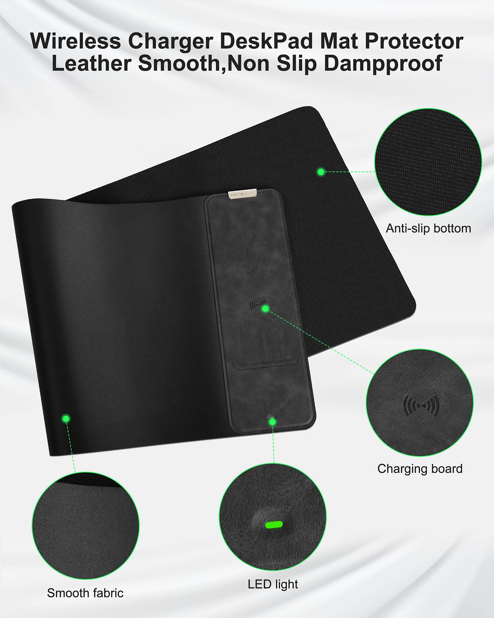 Wireless Charging Mouse Pad - Large Gaming Desk Mat with Non-Slip Base for Office & PC Gaming