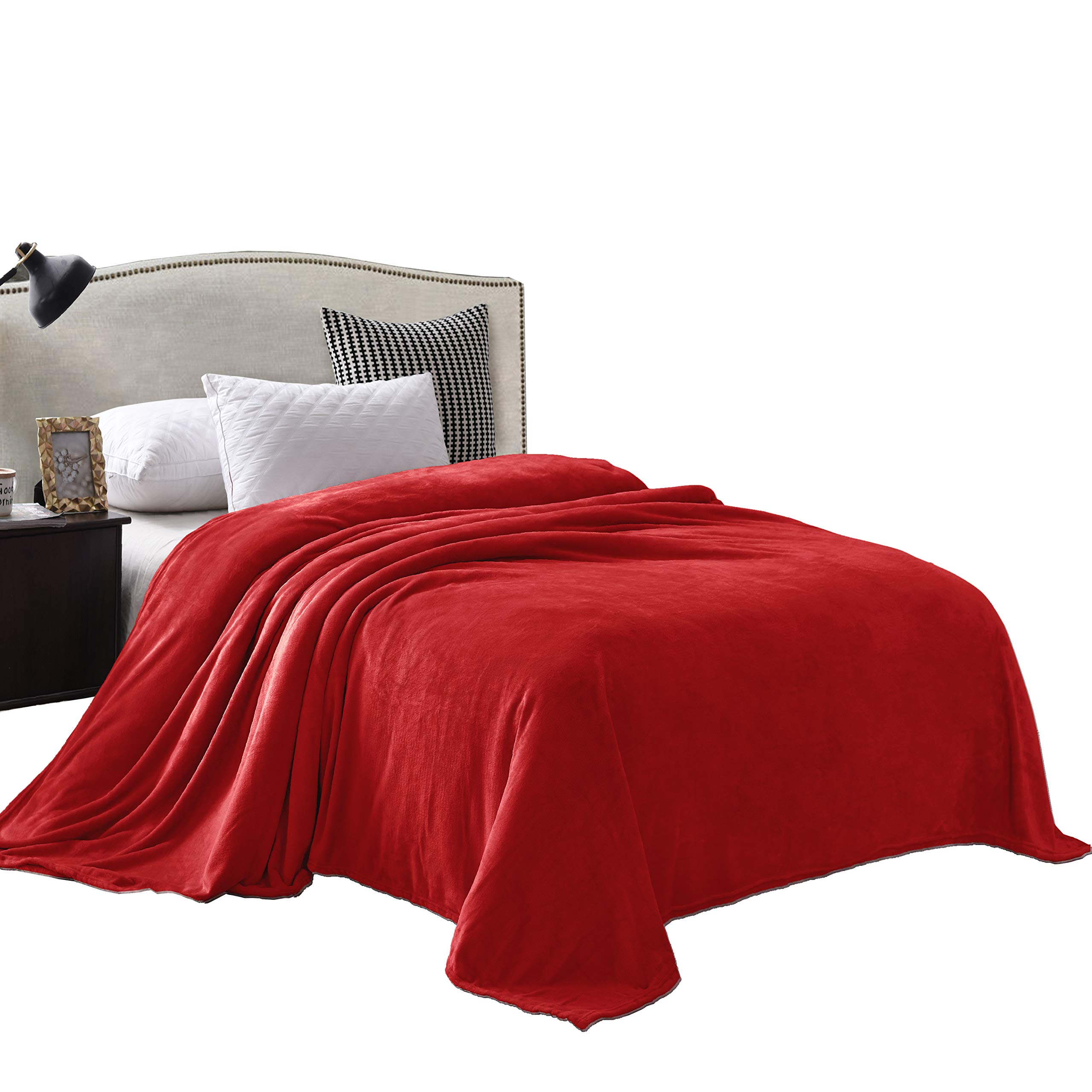 Luxury RU Bedding Velvet Plush Oversized Queen Sheet Set - 4 Piece 190 GSM Red Fleece Sheets (Flat + Fitted 19