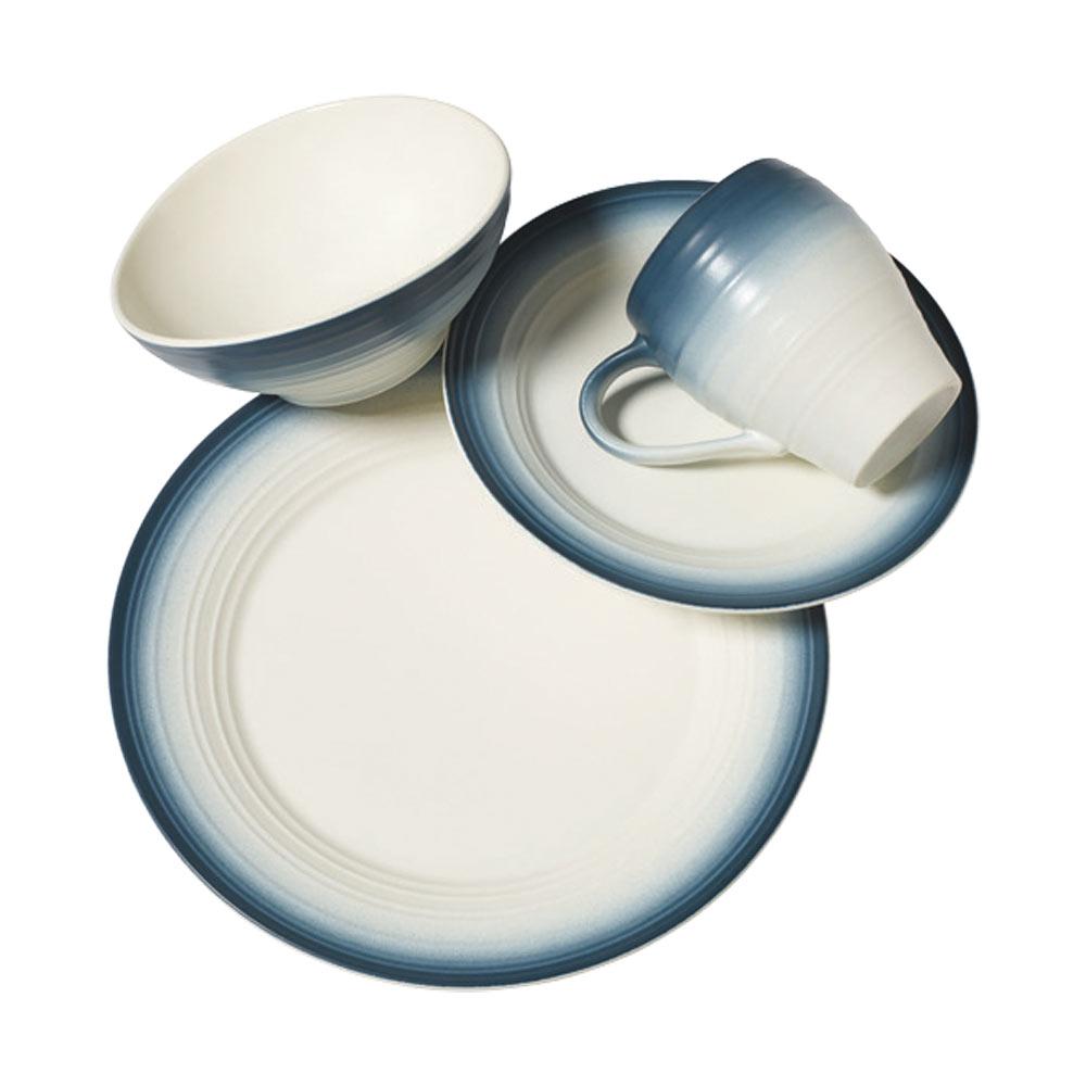 Swirl Ombre Blue 4-Piece Dinnerware Set - Plates, Bowls, Cups & Saucers for Stylish Dining & Home Decor | Perfect for Everyday Meals, Parties & Table Setting