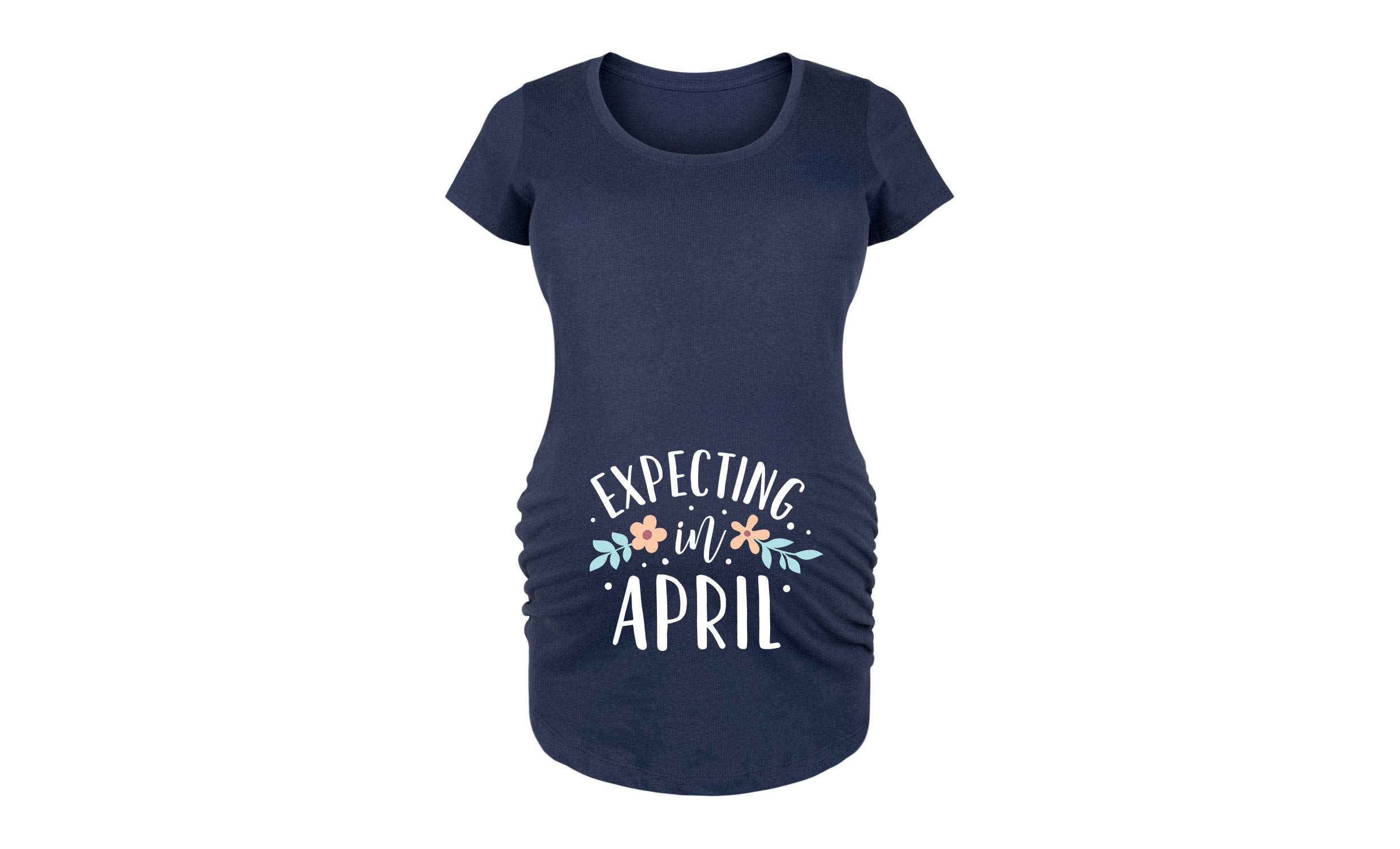 Bloom Maternity April Due Date Scoop Neck Maternity T-Shirt - Comfortable Pregnancy Top for Everyday Wear & Baby Shower