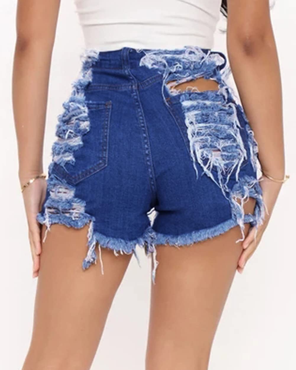CHARTOU Women's Distressed Denim Shorts - Ripped Frayed Patchwork High Waisted Booty Shorts for Casual Wear, Summer Outfits & Street Style Fashion