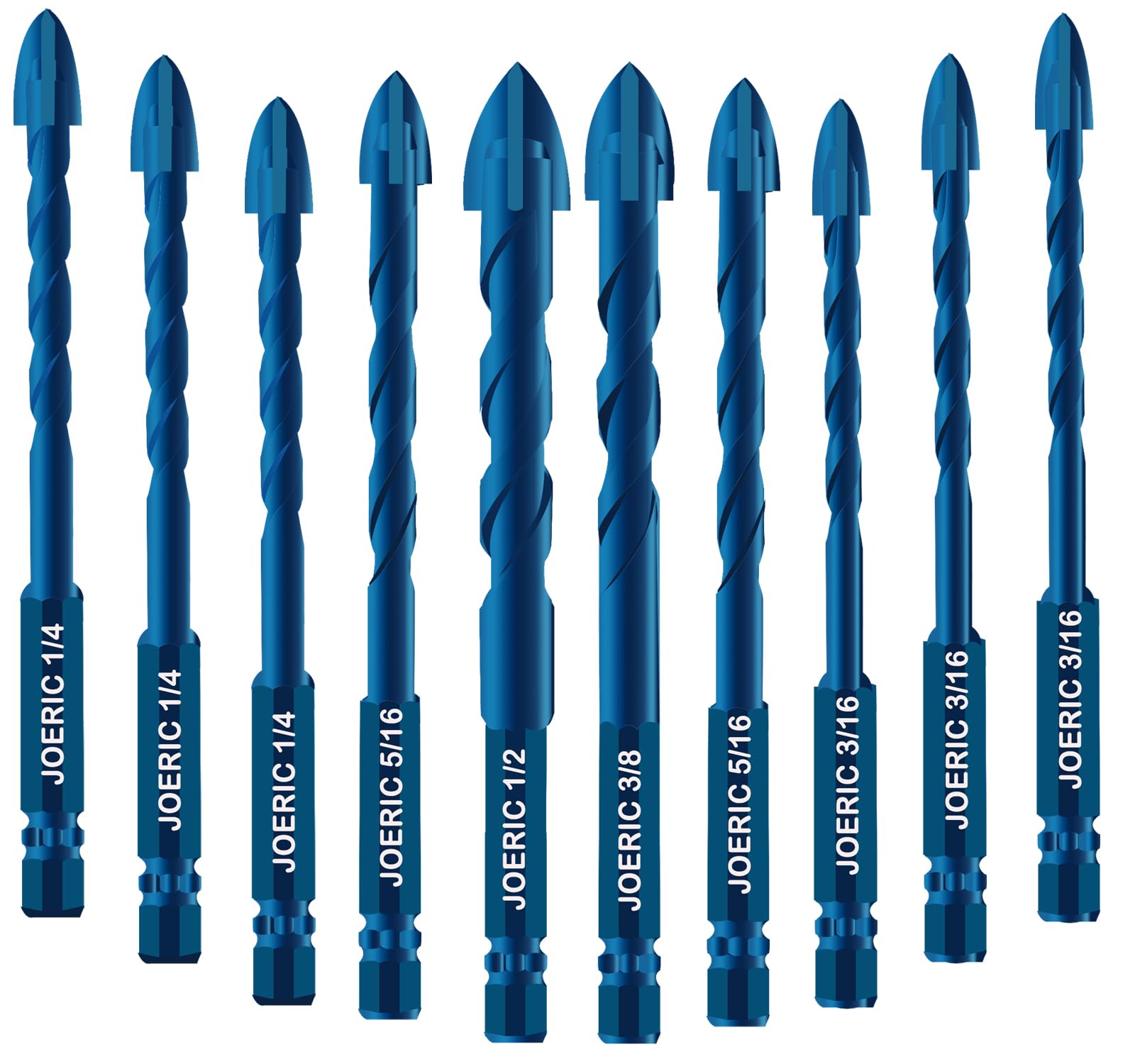 10-Piece Masonry Drill Bit Set - Carbide Tipped Concrete Drill Bits for Tile, Brick, Cement & Wood (3/16” to 1/2”) - Perfect for DIY Home Renovation & Construction Projects
