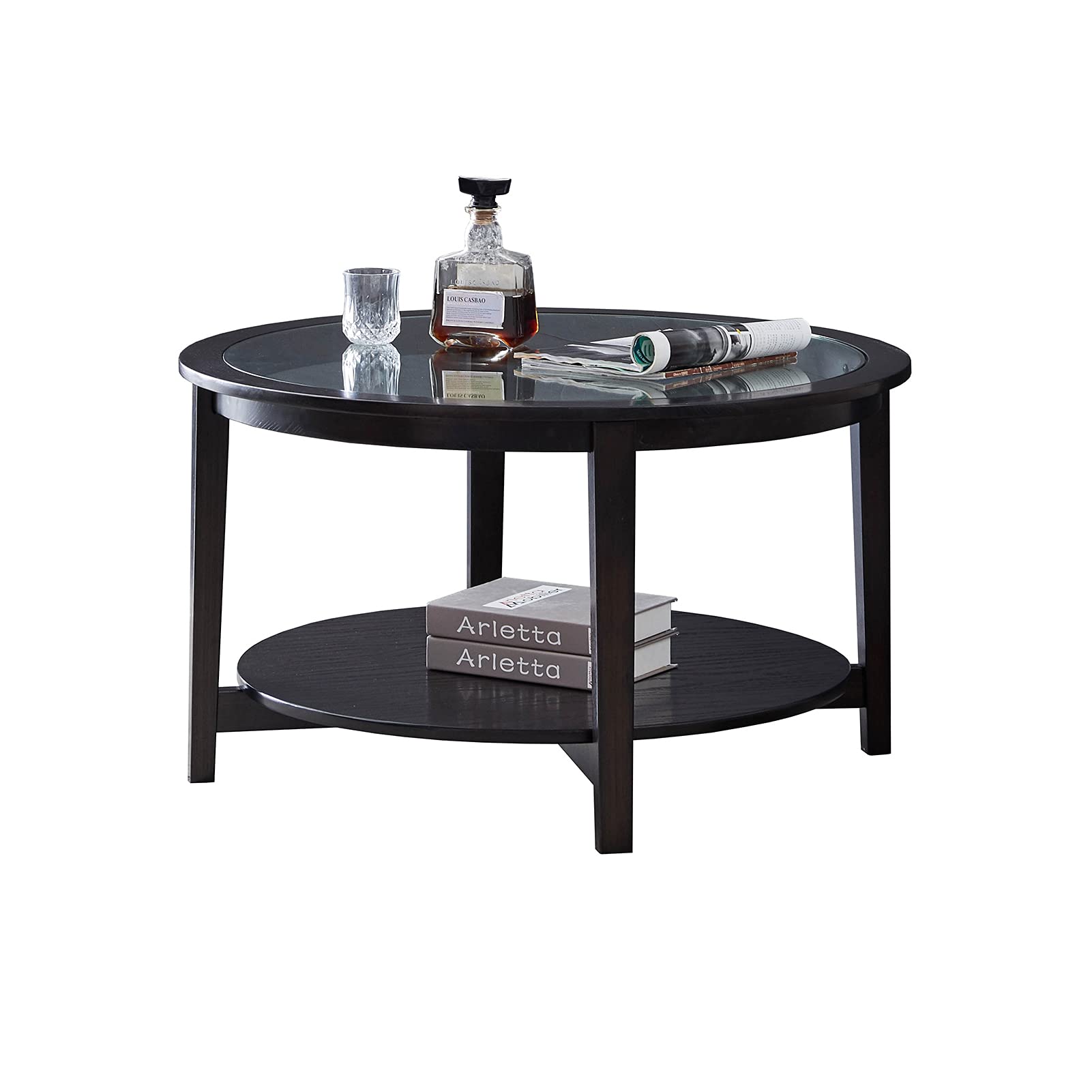 Modern Round Coffee Table - High Durability Anti-Warp Solid Wood Construction - Sturdy Round End Table for Living Room, Bedroom & Office - Fast 7-Day Delivery (Black)