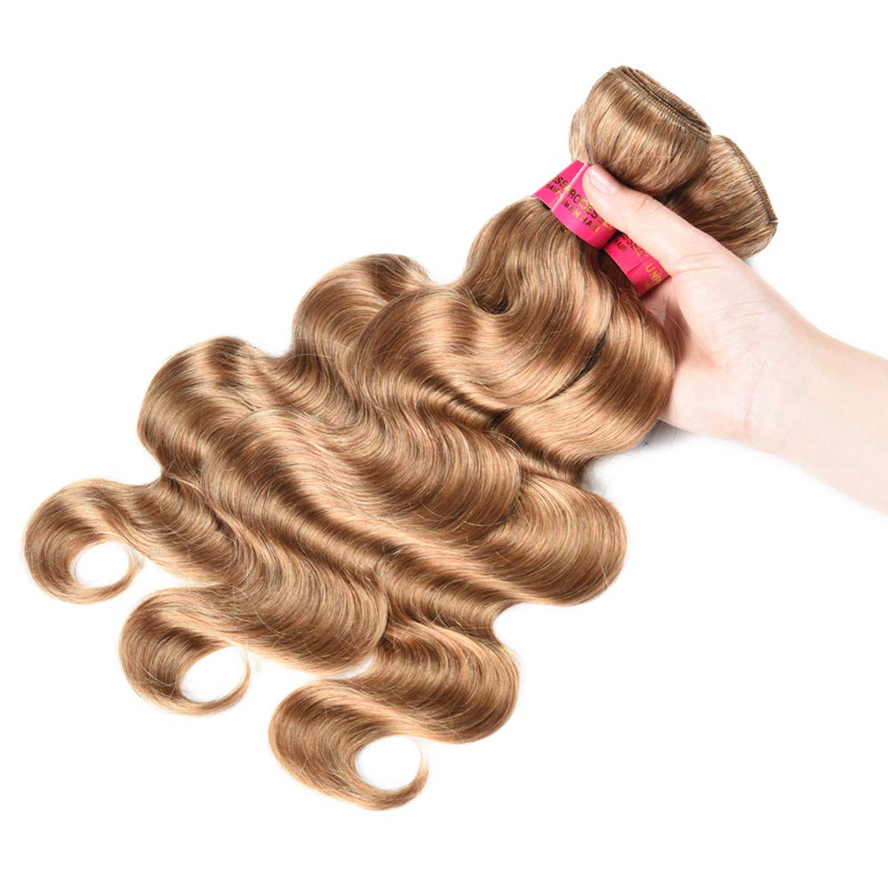 WOME Honey Blonde Hair Weave Bundles - 100% Virgin Peruvian Human Hair #27 Body Wave 8A Grade Unprocessed Remy Hair Extensions (10 12 14 Inch) for Natural Look & Styling - Perfect for Daily Wear, Parties & Special Occasions