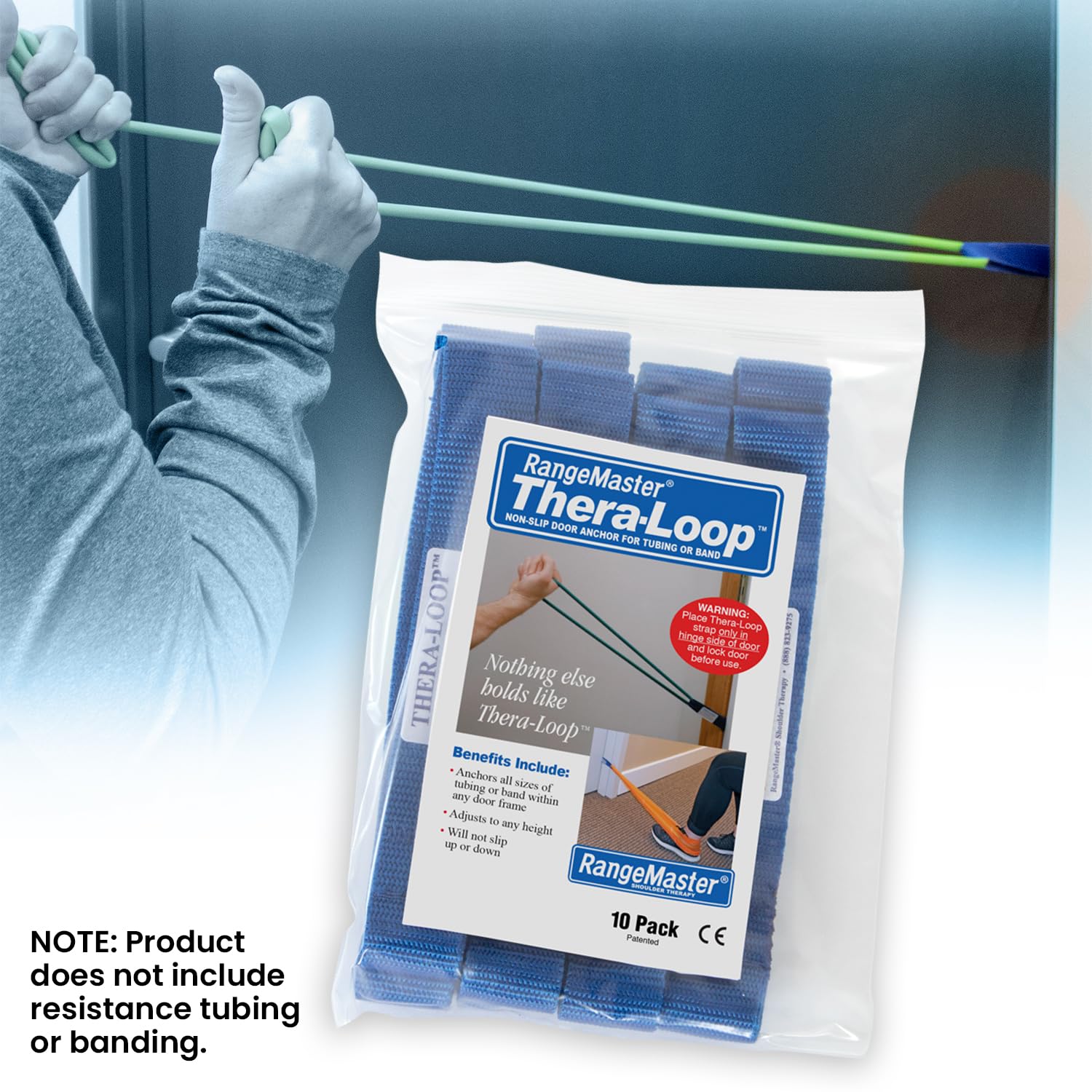 RangeMaster TheraLoop Door Anchors - 10 Pack Non-Slip Exercise Band Anchors for Resistance Bands & Tubes | Perfect for Home Workouts, Physical Therapy & Strength Training | Blue Fitness Equipment for Doorway Exercises