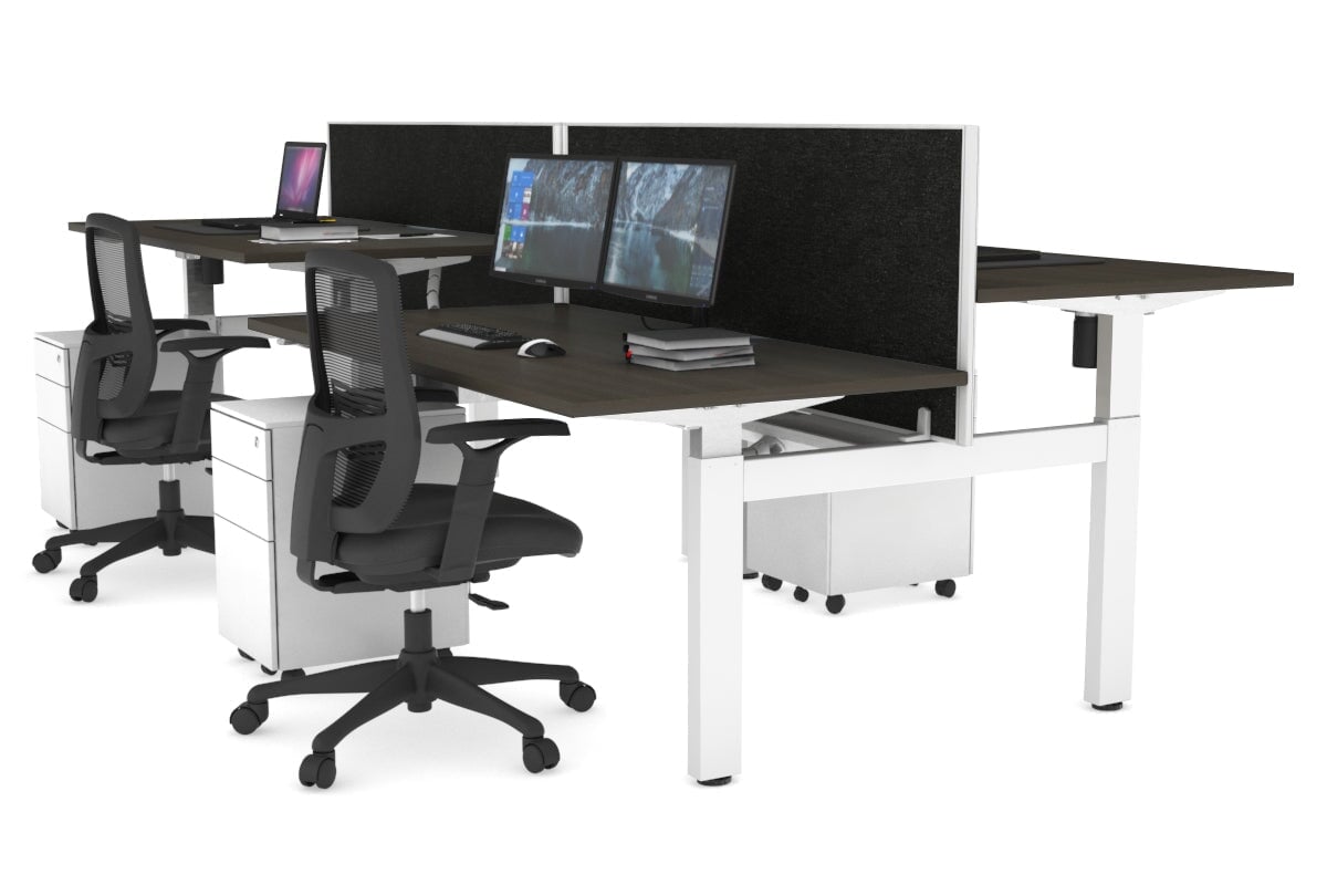 Adjustable 4-Person H Bench Workstation - White Frame (1400L x 800W) | Ergonomic Office Desk for Team Collaboration & Workspace Efficiency
