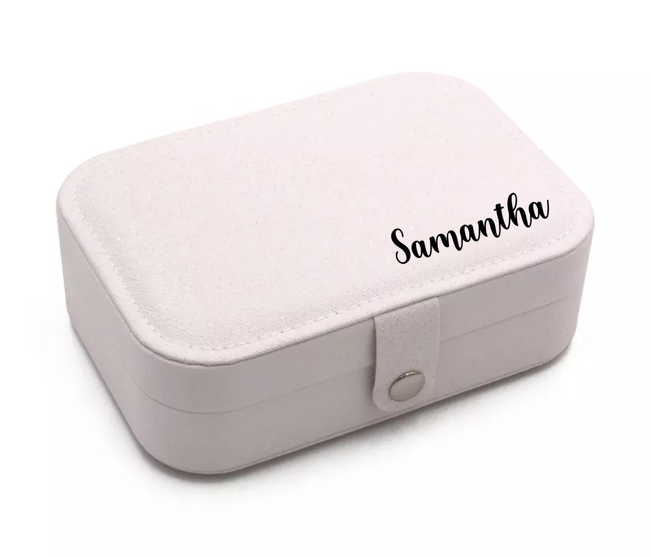 Personalized Jewelry Box for Women & Girls - PU Leather Travel Jewelry Organizer with Name Engraving | Elegant Storage Case for Earrings, Rings & Necklaces | Perfect Bridesmaid Gift, Birthday Present & Travel Accessory (White)