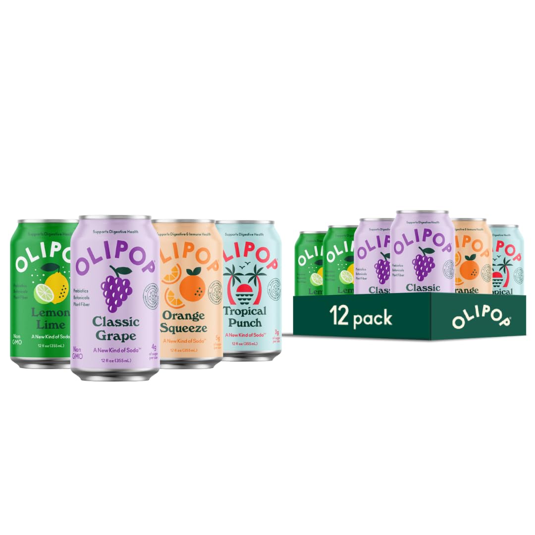 OLIPOP Prebiotic Soda Variety Pack - 12 Cans (12oz) | Fruit Flavored, Vegan, Gluten Free & Non-GMO Soda with Prebiotics, Fiber & Botanicals | Healthy Gut Support, Refreshing Drink for Parties, Workouts & Daily Hydration