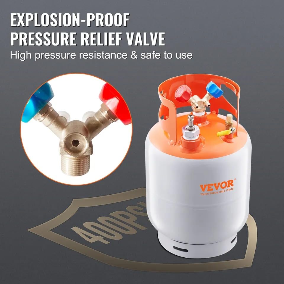 30lb Refrigerant Recovery Tank with Floating Switch - Heavy Duty Cylinder for HVAC & AC Repair | Professional Use in Automotive, Commercial & Residential Cooling Systems