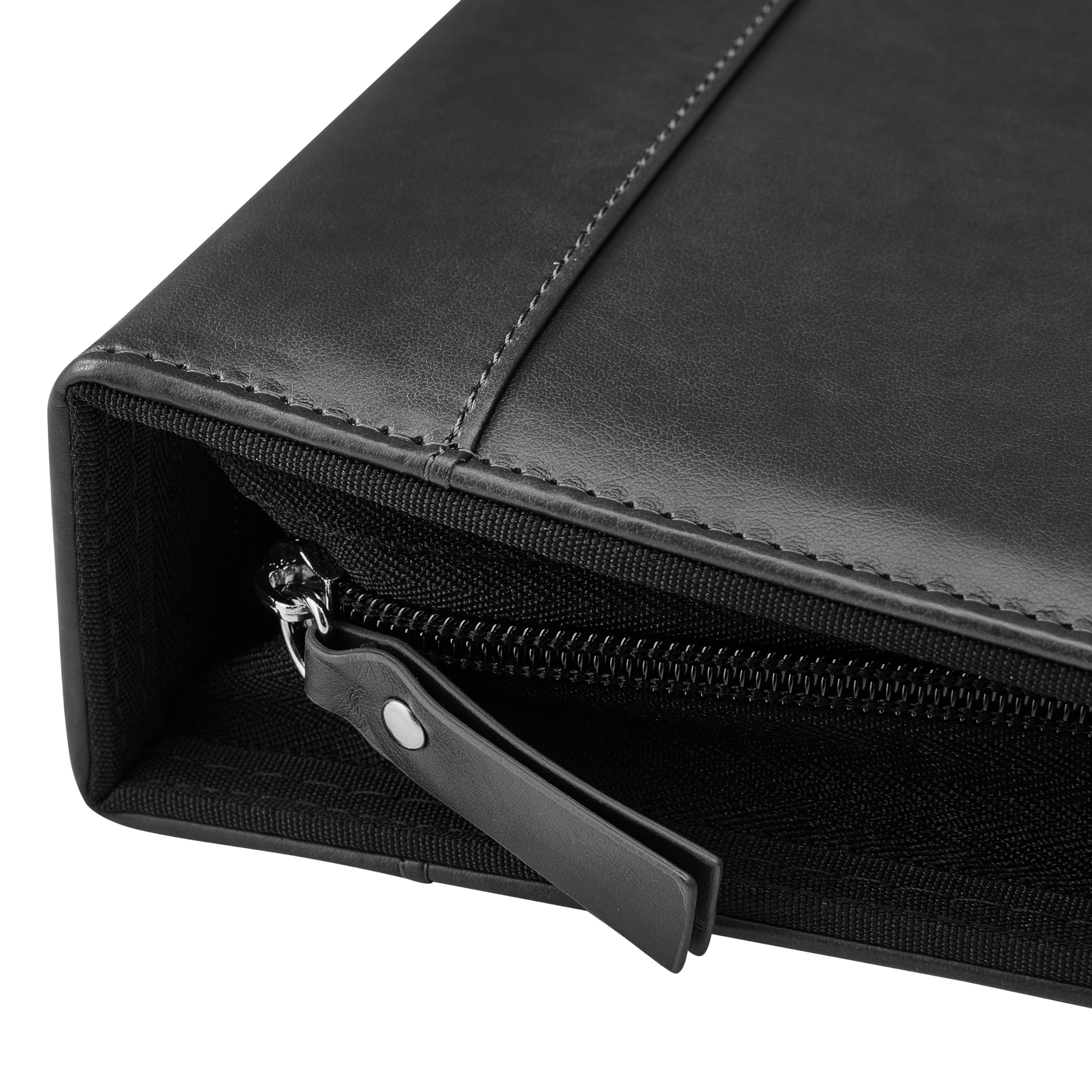 GALLAWAY LEATHER 7 Ring Business Checkbook Binder - PU Leather Zippered Check Portfolio Holder with 600 Checks Capacity for Executives & Personal Use (Black) | Perfect for Office, Banking & Financial Organization