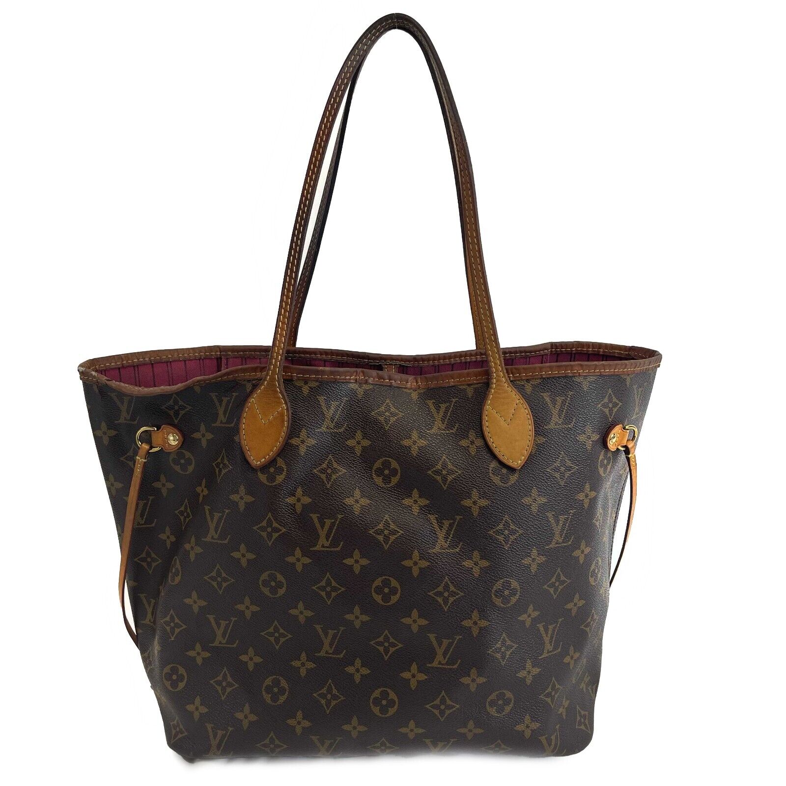 Authentic Louis Vuitton Neverfull MM Tote Bag - Brown Monogram with Purple Interior & Matching Pouch | Luxury Designer Handbag for Women, Perfect for Work, Travel & Everyday Use