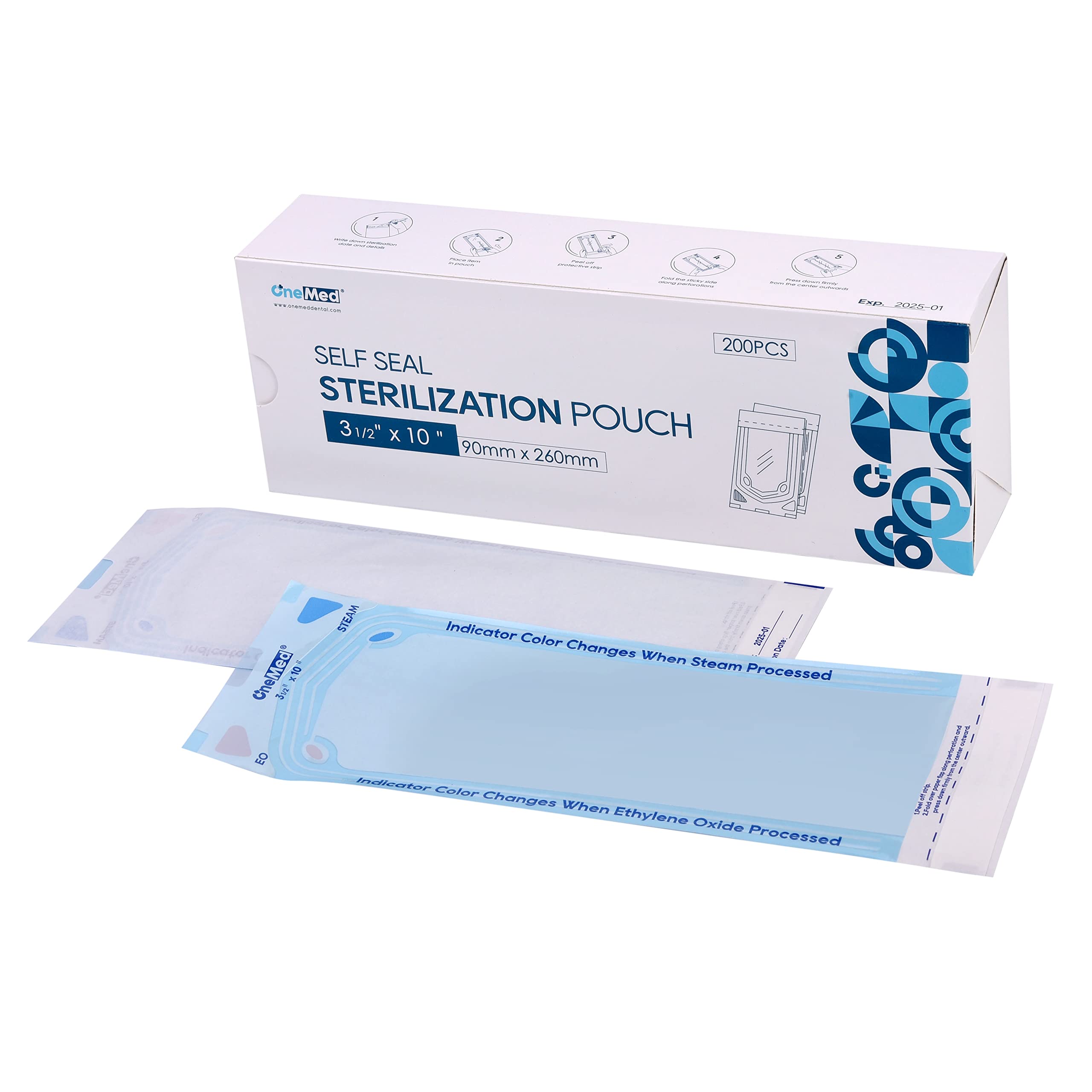 200 Self-Sealing Sterilization Pouches 3.5x10 Inch for Dental Instruments - 200 Pouches/Box - Ideal for Dental Clinics, Hospitals & Tattoo Studios