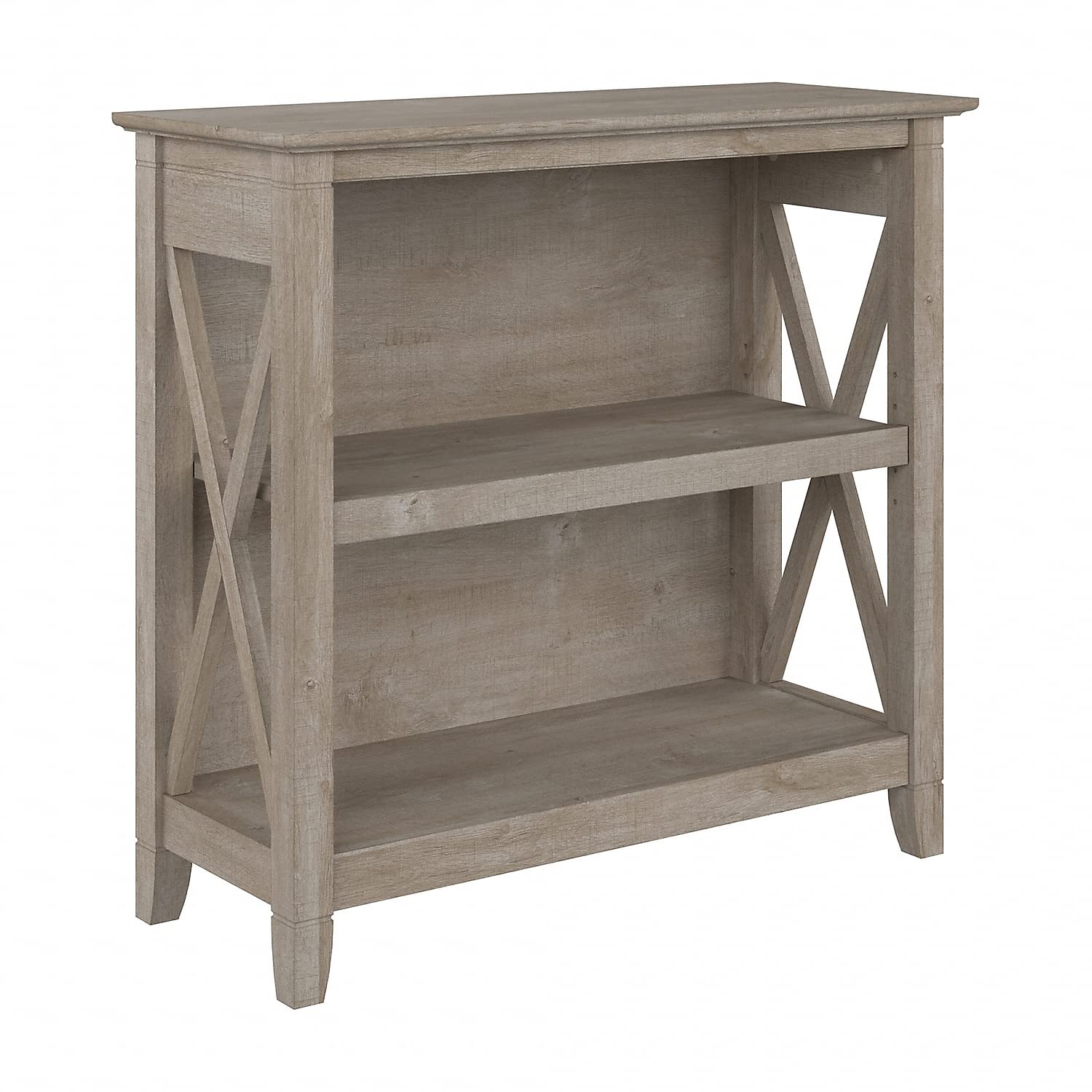 Bush Furniture Key West Small 2-Shelf Bookcase in Washed Gray - Compact Storage Solution for Home Office, Living Room or Bedroom Organization