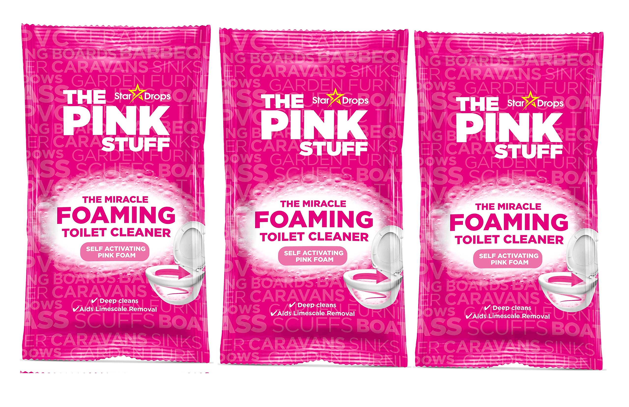 The Pink Stuff Miracle Foaming Toilet Bowl Cleaner - Powerful Limescale & Stain Remover Powder (3 Sachets) - Deep Cleans & Deodorizes for Sparkling Toilets - Ideal for Bathroom, Kitchen & Hard Water Areas
