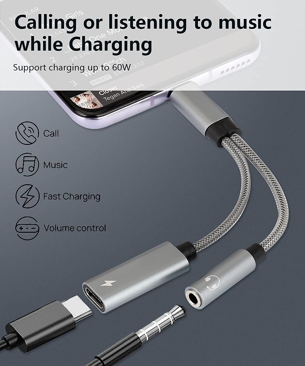 Samsung Galaxy S25 USB C to AUX Headphone Adapter with Mic & 60W PD Fast Charging - Compatible with Galaxy S25/S25+/S25 Ultra/S24/S24+, Google Pixel 8/7 - Perfect for Music, Calls & Gaming on the Go
