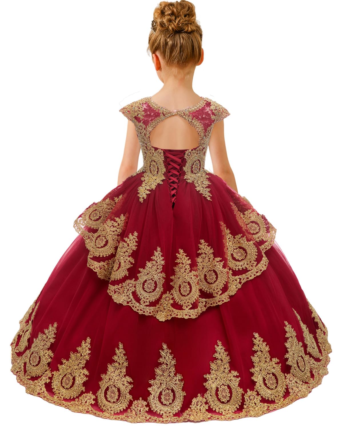 Elegant Beaded Lace Appliques Flower Girl Dress | First Communion Ball Gown | Kids Pageant Prom Dresses | Perfect for Weddings, Baptisms & Special Occasions