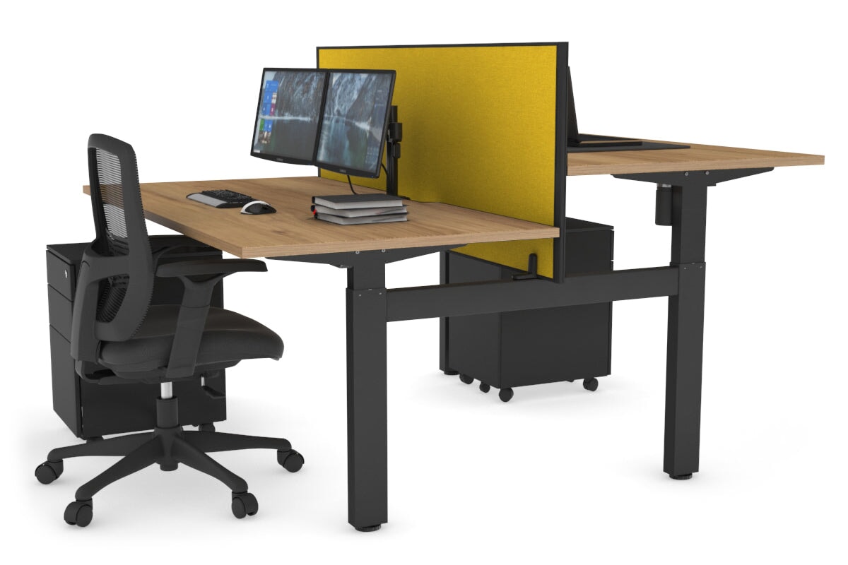 Adjustable Height 2-Person H Bench Workstation - Black Frame [1200L x 800W with Cable Management] - Perfect for Office, Home Workspace & Collaborative Work Environments