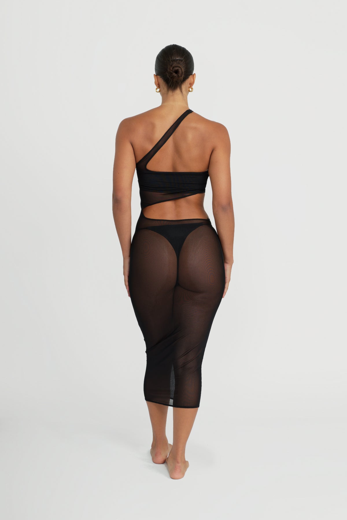 Mila Asymmetrical Mesh Dress for Women - Elegant Black Evening Party Dress for Night Out, Club, Date Night, and Special Occasions
