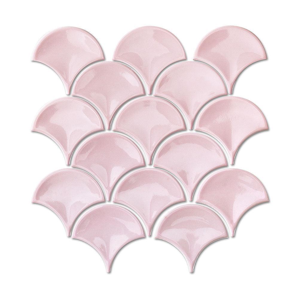 Marina Blush Pink Fish Scale Gloss Mosaic Tile - Waterproof Bathroom & Kitchen Backsplash - Perfect for Home Decor, Swimming Pools, and Coastal Themed Interiors