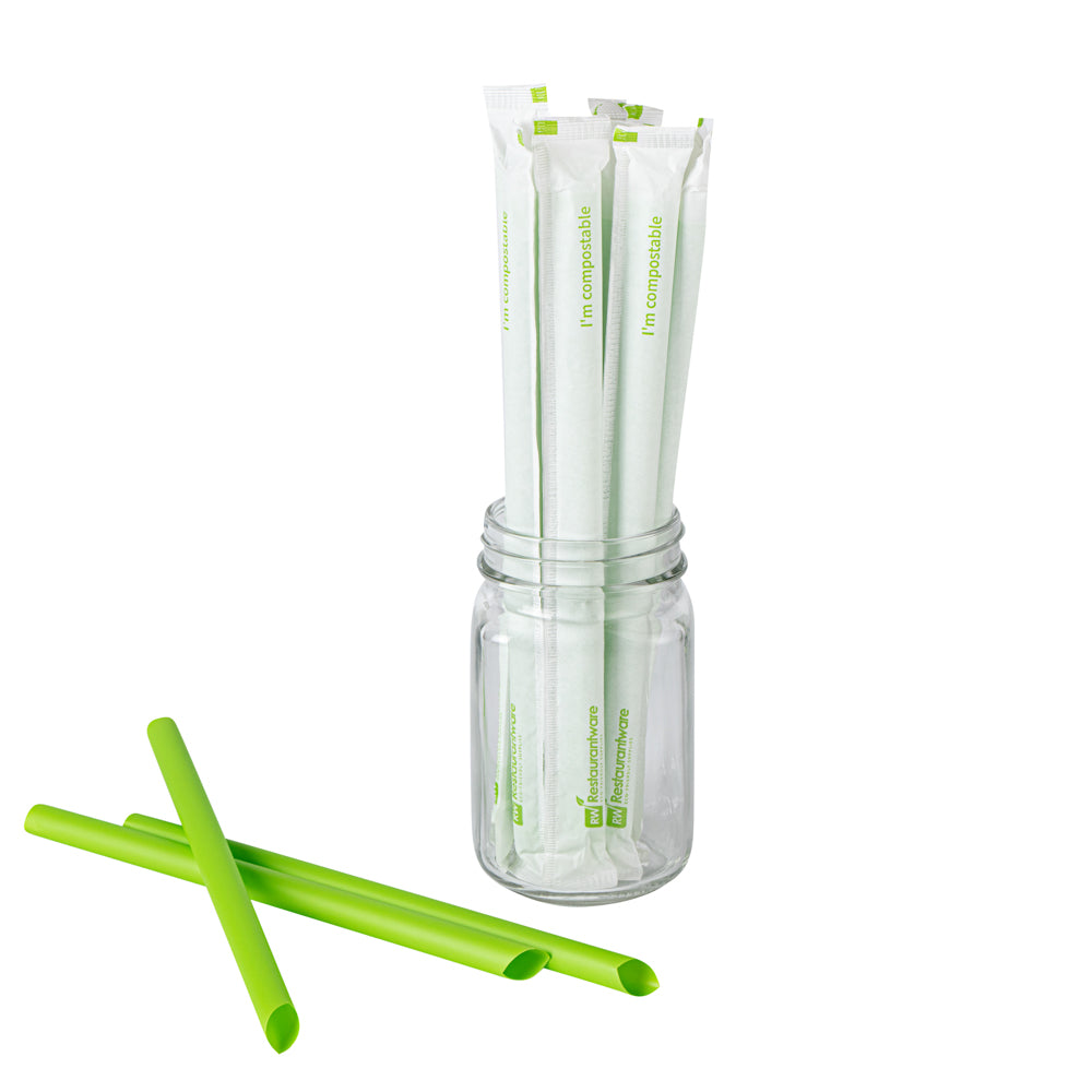 Eco-Friendly Compostable PLA/PBAT Plastic Boba Straws - 100 Count Box, Biodegradable & Wrapped - Perfect for Bubble Tea, Smoothies, and Cold Drinks