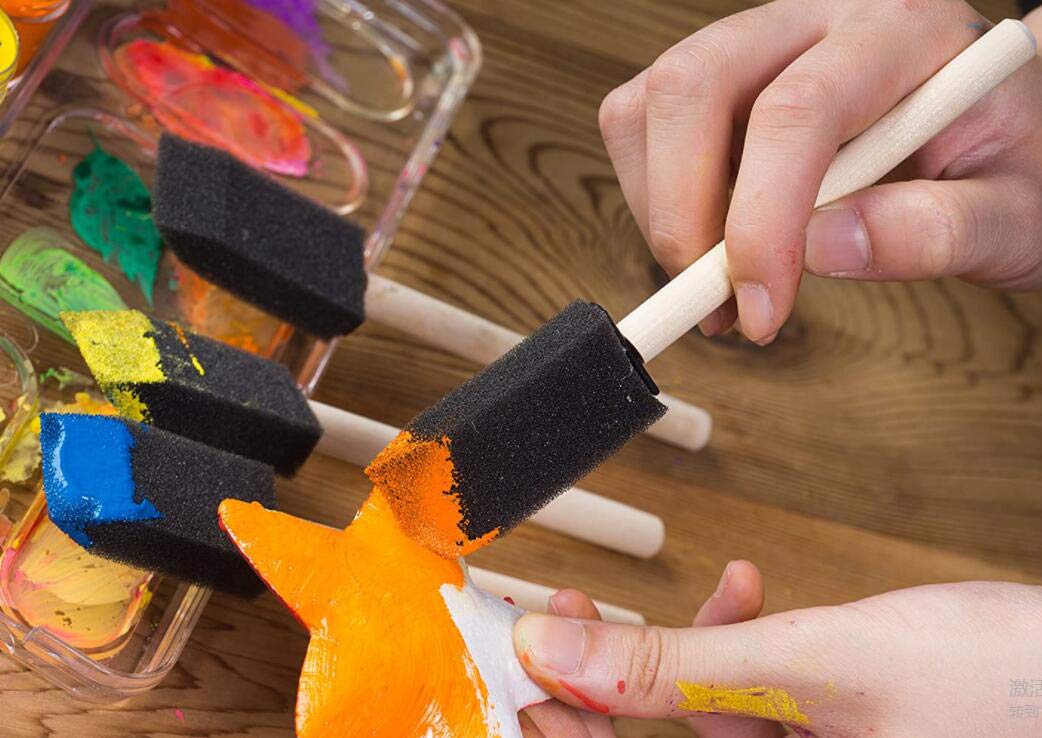 12-Piece 1 Inch Foam Paint Brush Set with Wooden Handle - Sponge Brushes for Acrylics, Stains, Varnishes & Crafts - Perfect for DIY Projects, Home Decor & Wood Staining