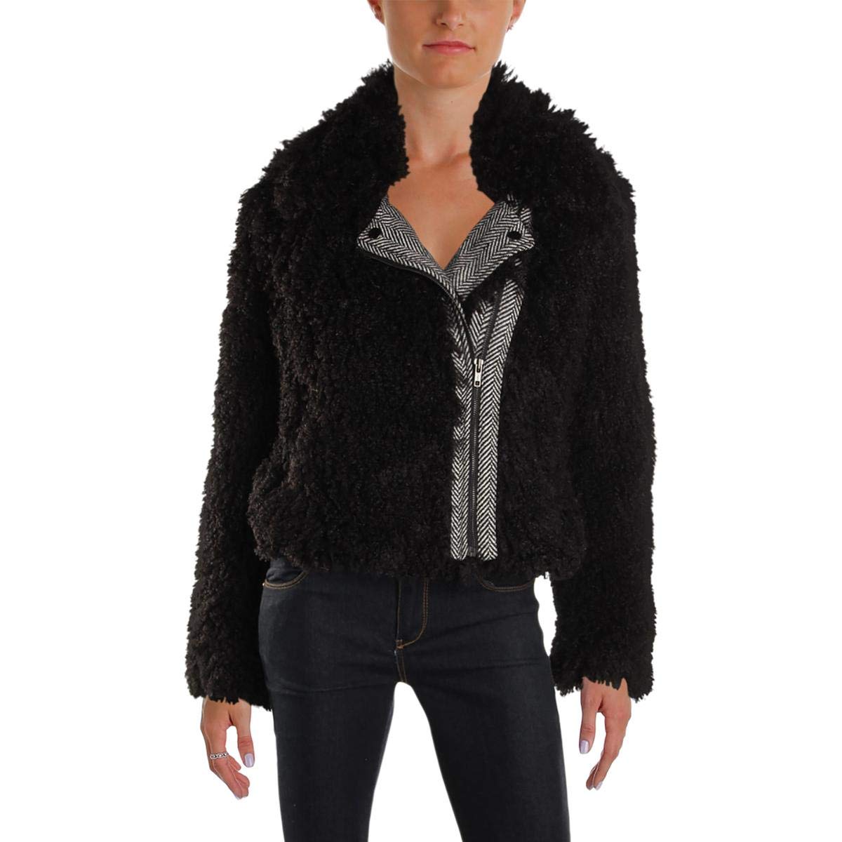 Baby Phatbar Women's Faux Sherpa Motorcycle Jacket - Stylish Winter Biker Jacket for Women, Warm Fleece-Lined Outerwear - Perfect for Riding, Casual Outfits & Cold Weather Fashion