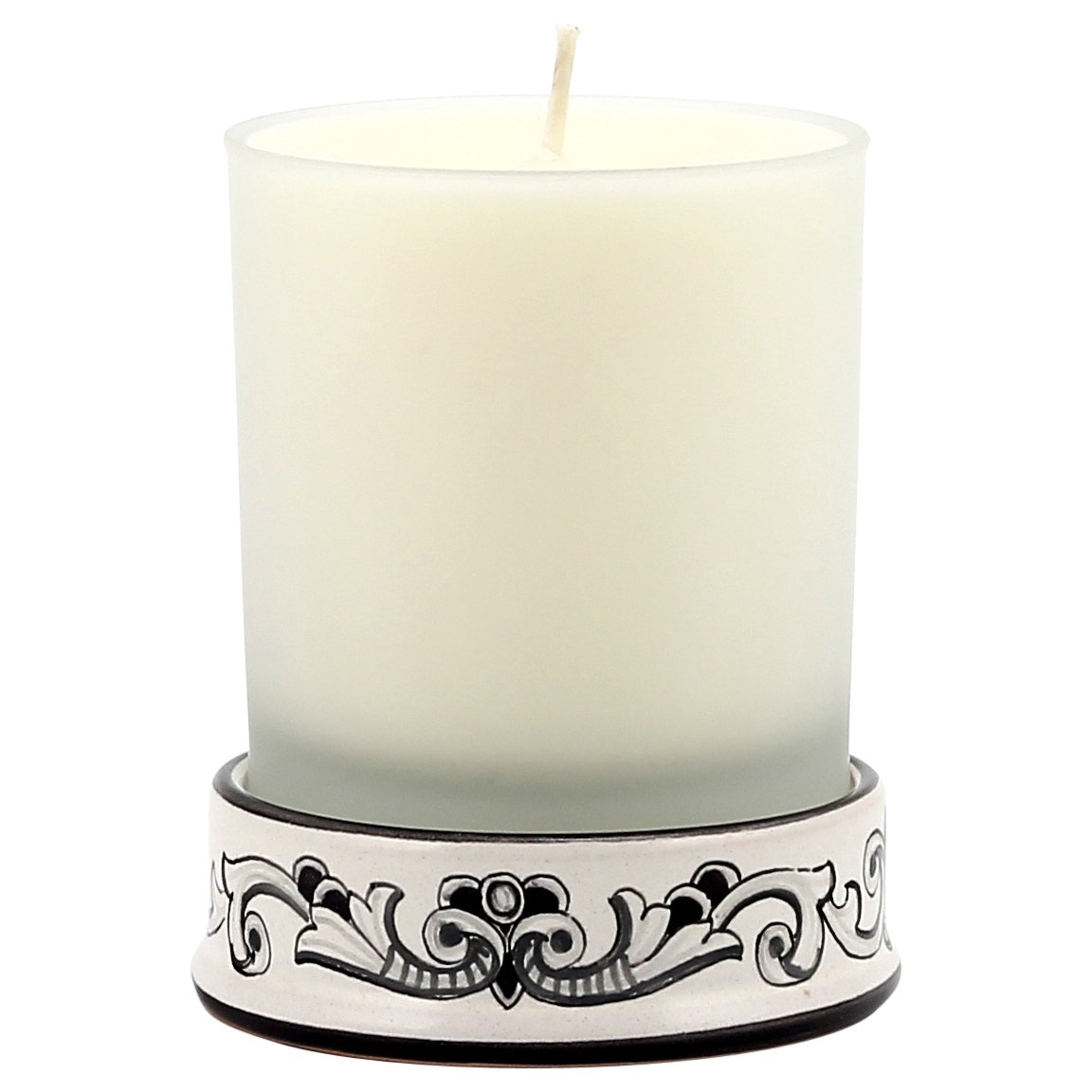 DERUTA CANDLES: Frosted Glass Scented Candle with Hand-Painted Deruta Ceramic Base - FIMA DERUTA Nero Design, Tuscan Apple Harvest Fragrance for Home Decor, Wedding Centerpieces & Relaxation