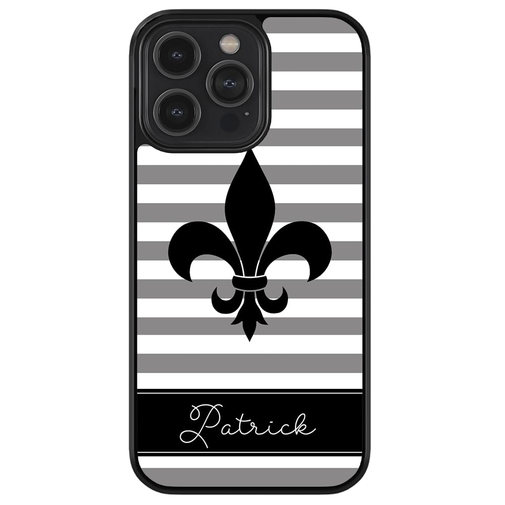 Personalized Fleur De Lis Black & White Rubber Phone Case for iPhone 16/15/14/13/12 Pro Max, 11/X/8/7 Plus - Durable Protection with Stylish Design for Everyday Use & Travel