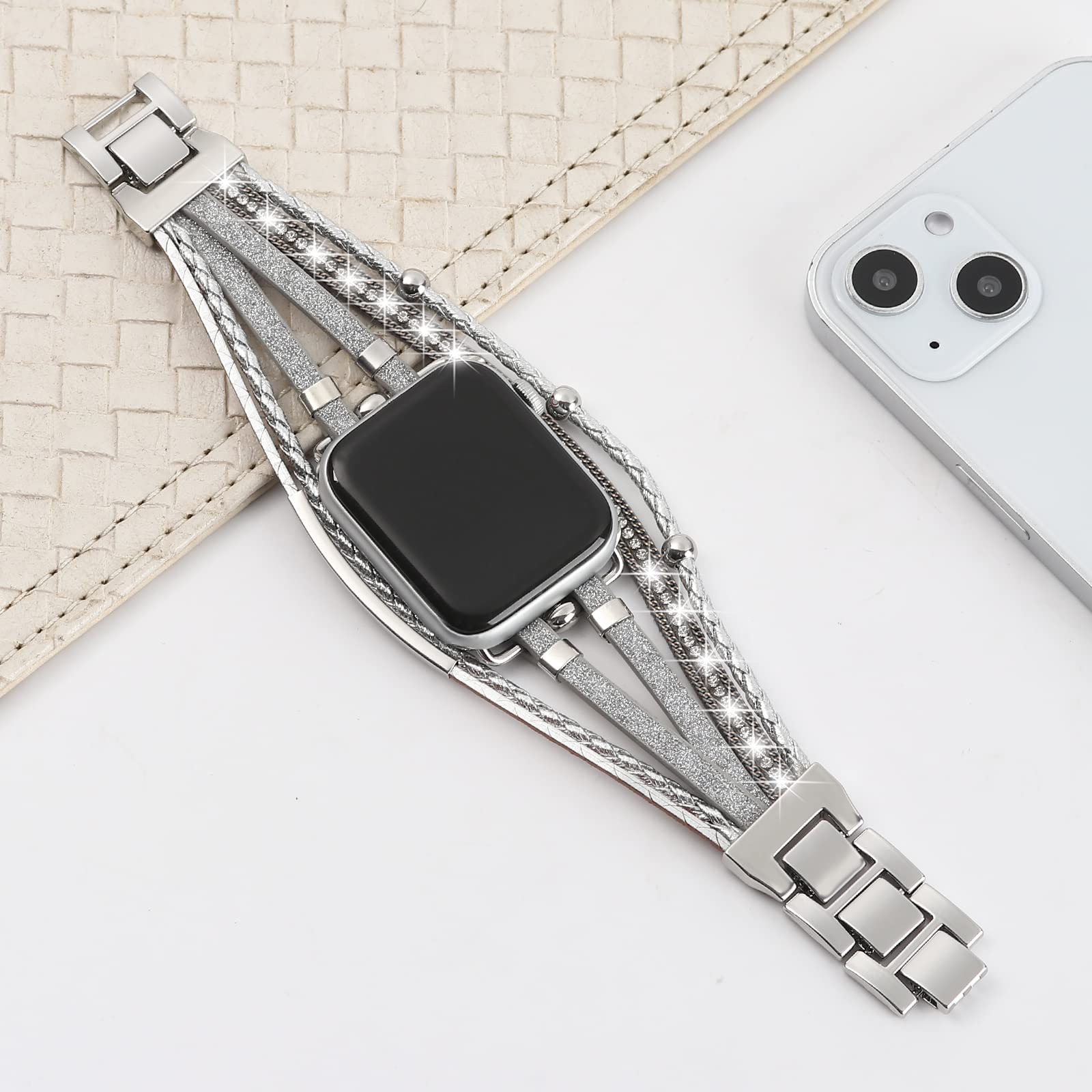 WONMILLE Genuine Leather Bands for Apple Watch 41mm 40mm 38mm 45mm 44mm 42mm 49mm - Boho Bracelet Jewelry Wrap Strap Compatible with iWatch Series Ultra 10 9 8 7 6 5 4 3 2 1 SE - Perfect for Workouts, Office Wear & Casual Fashion Accessories