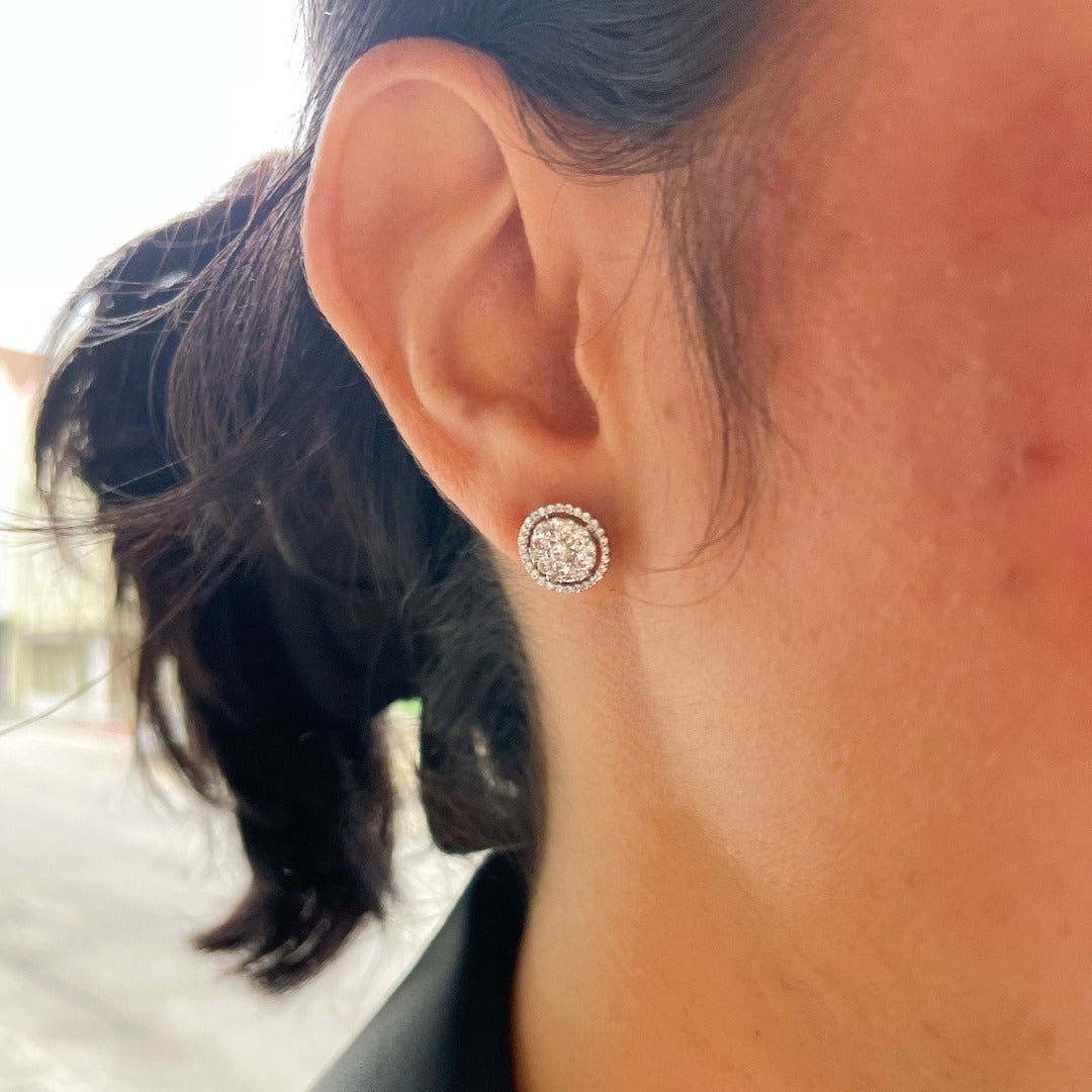 0.95ctw Diamond Cluster Halo 14K Gold Stud Earrings for Women - Elegant Wedding, Anniversary & Gift Jewelry - Perfect for Bridal, Party & Special Occasions