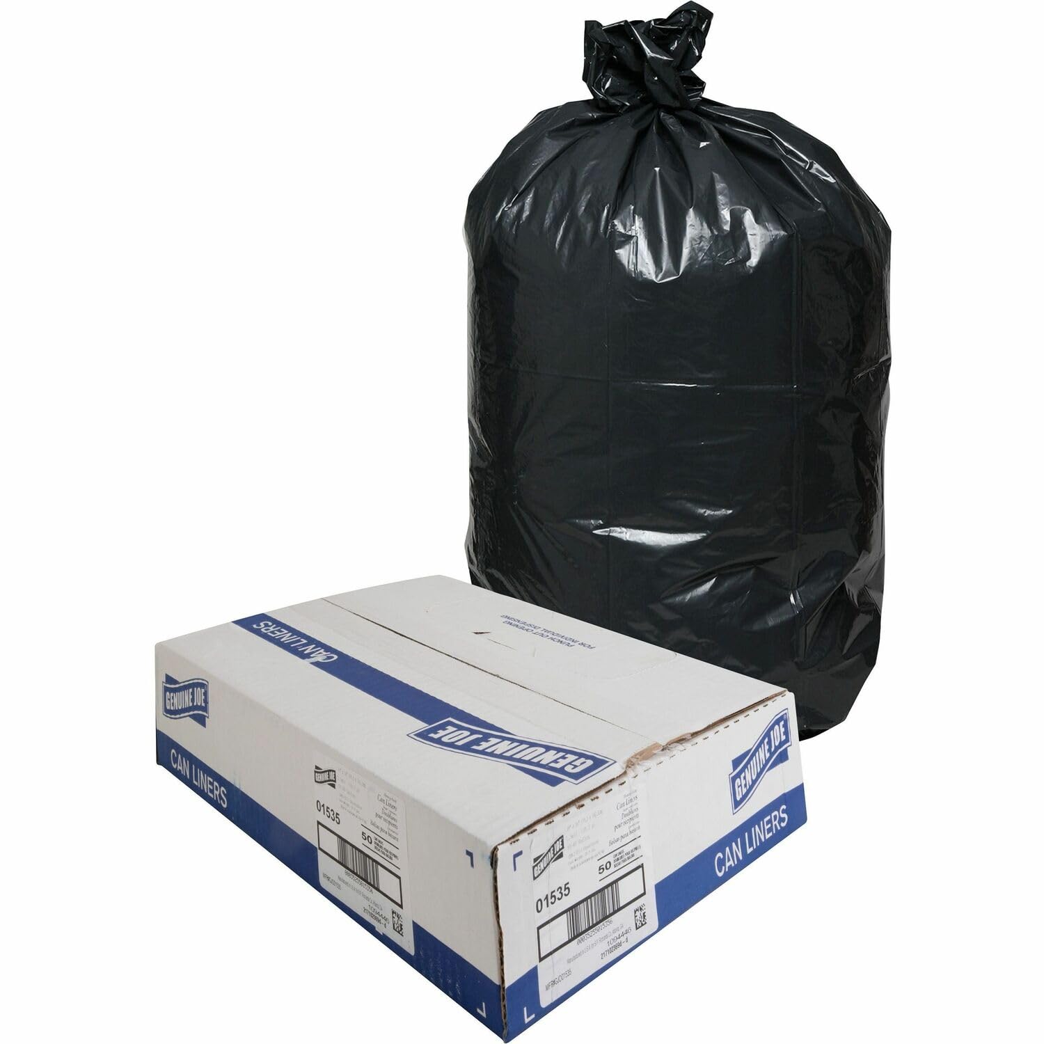 Genuine Joe Heavy-Duty Trash Can Liners - Extra Thick & Leak Proof Garbage Bags for Kitchen, Office & Outdoor Use